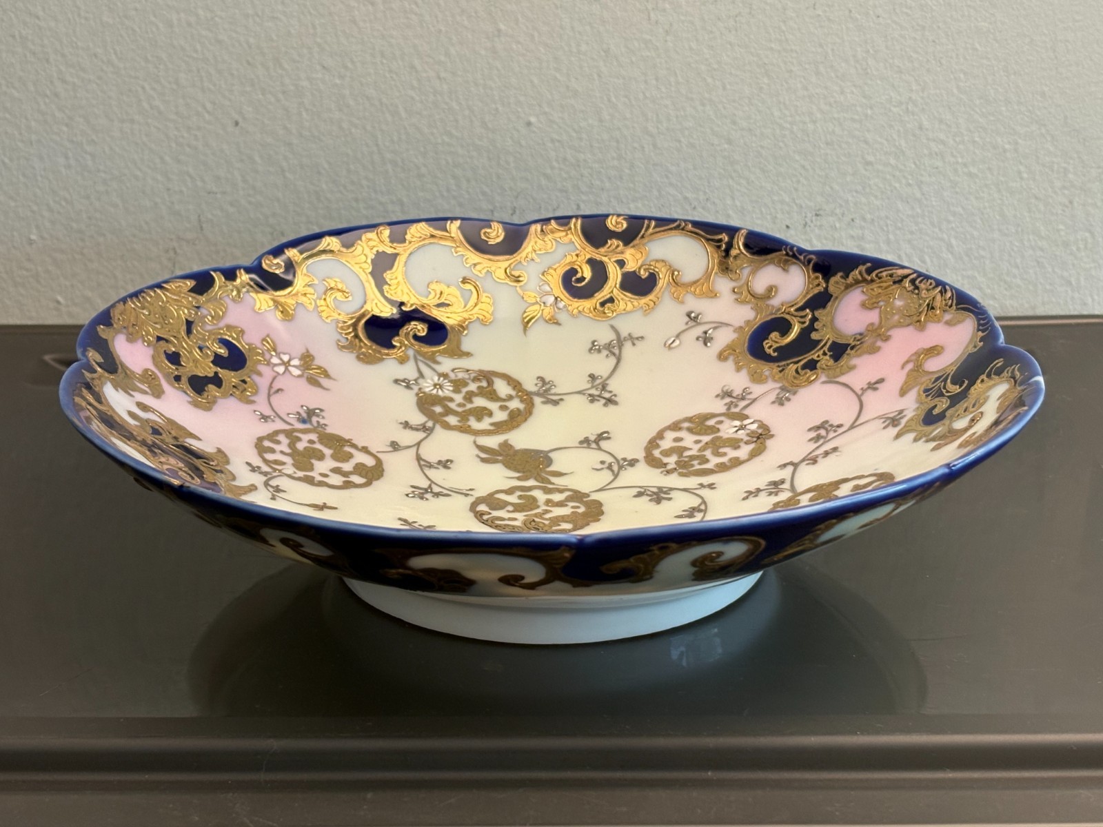 Antique White, Blue and Gold Bowl
