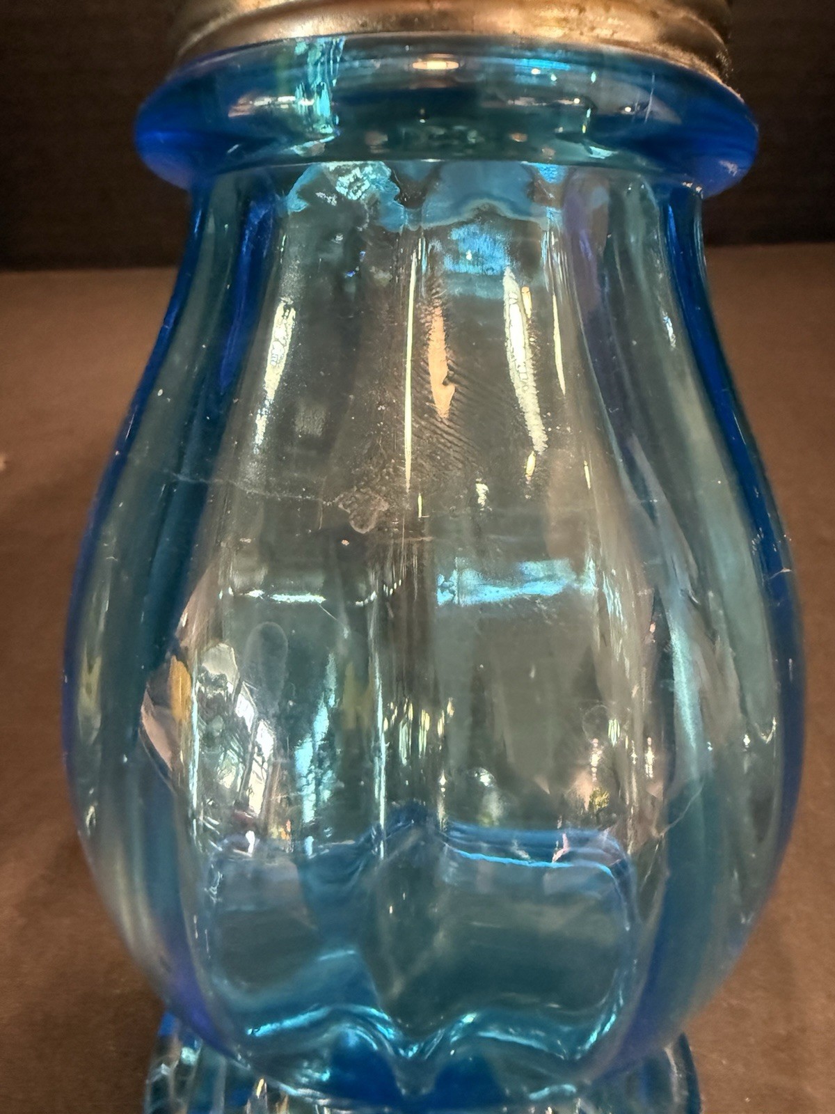 Antique Blue Rope and Rib Sugar Shaker 5.5” Tall Victorian 1890s Small Chip Pics