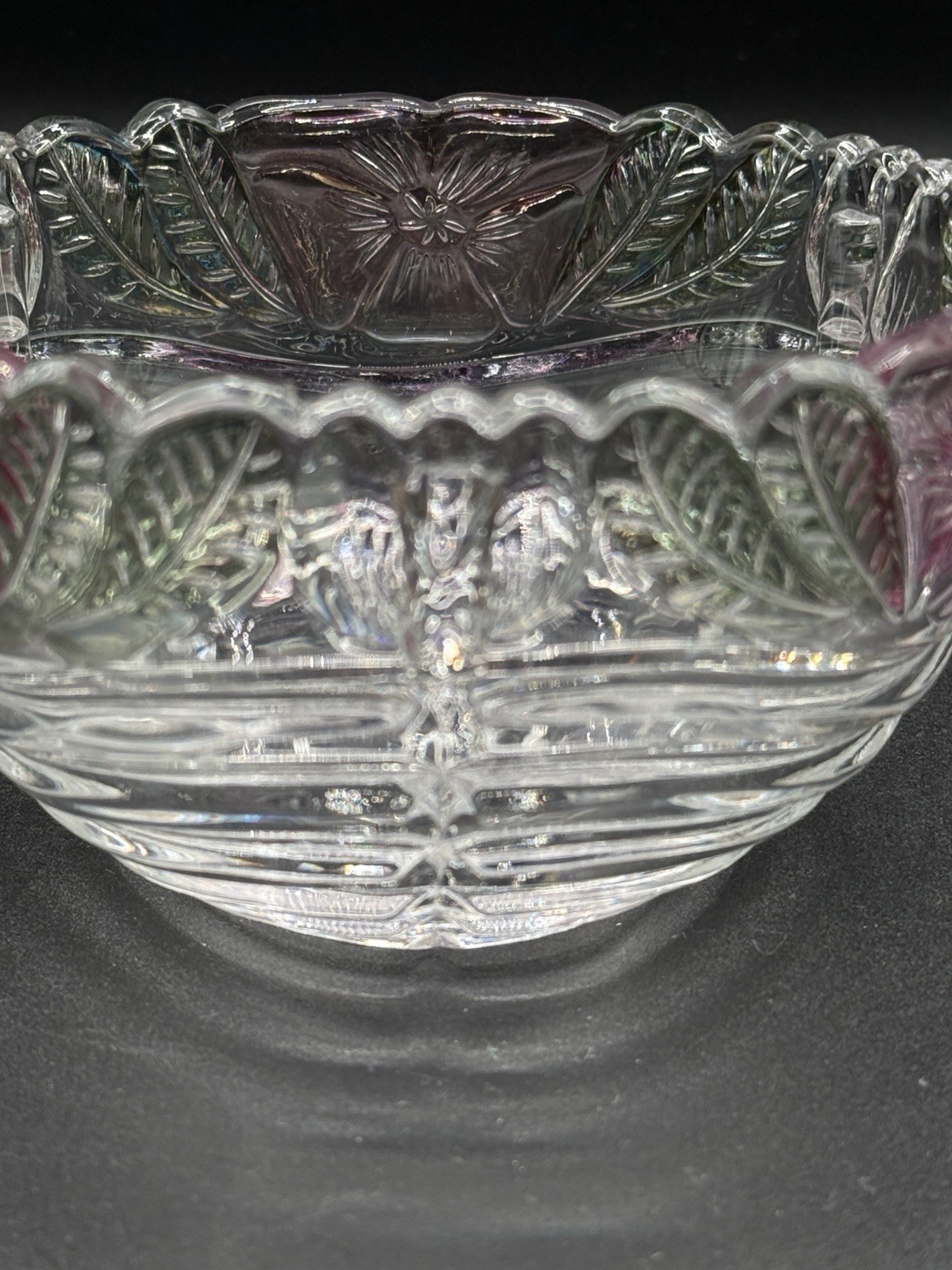 Anna Hutte Bleikristall Rose Petals Crystal GLASS BOWL Germany Hand Painted Vtg