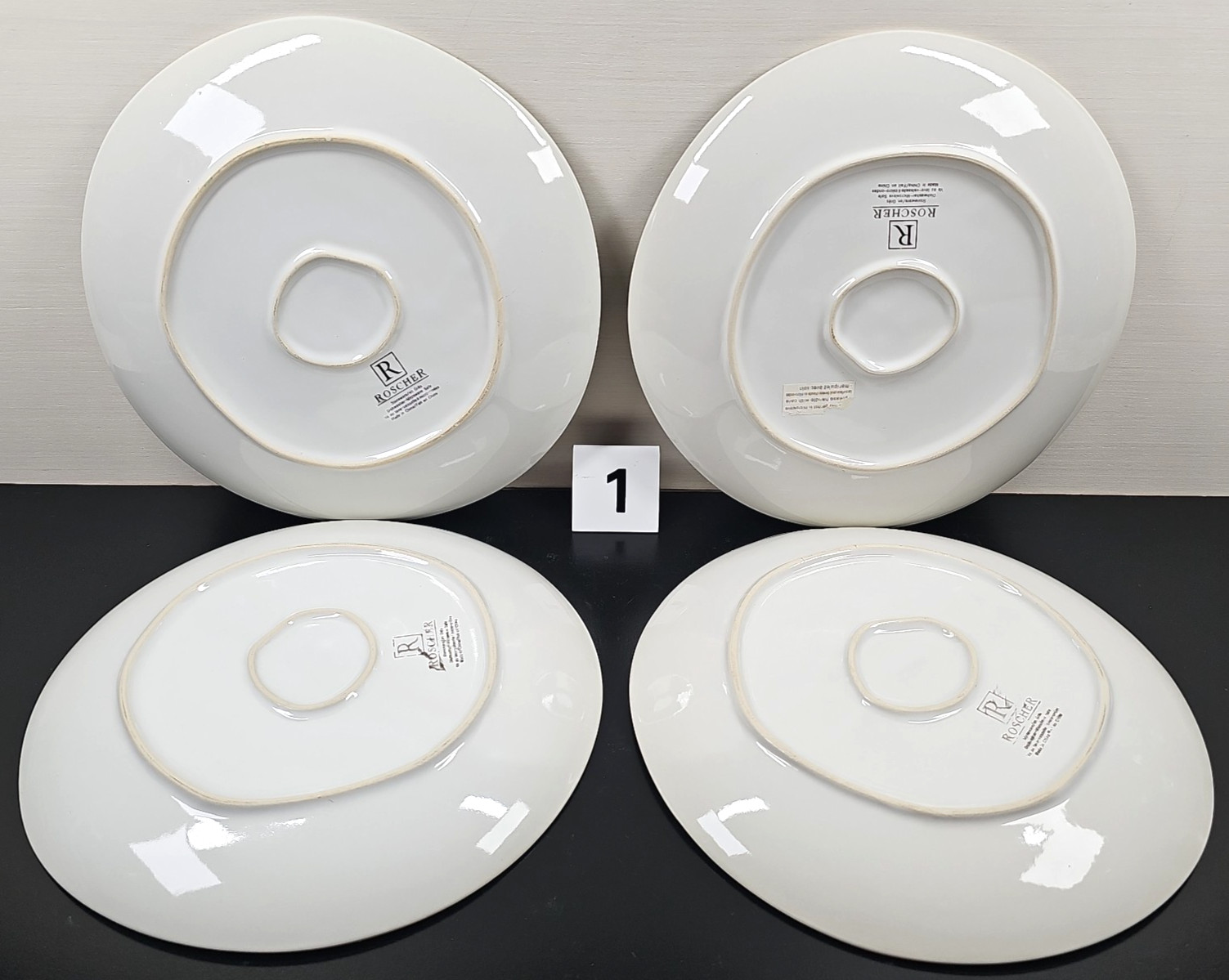 8 Roscher Crackle Glass Green Dinner Plates Set Elegant Stoneware Table Dish Lot