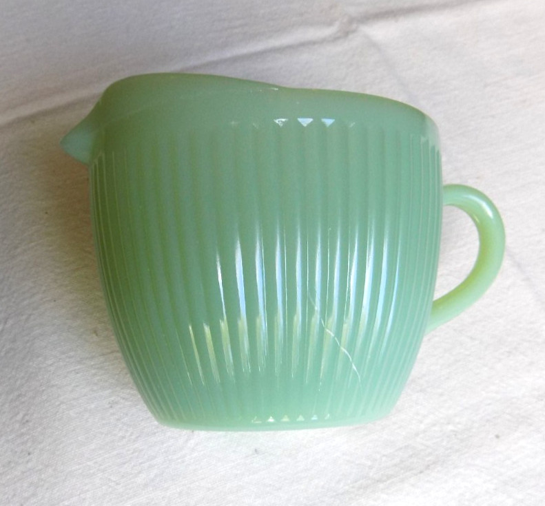 Vintage Fire King Jadeite Green Glass Creamer & Cup and Saucer Jadite