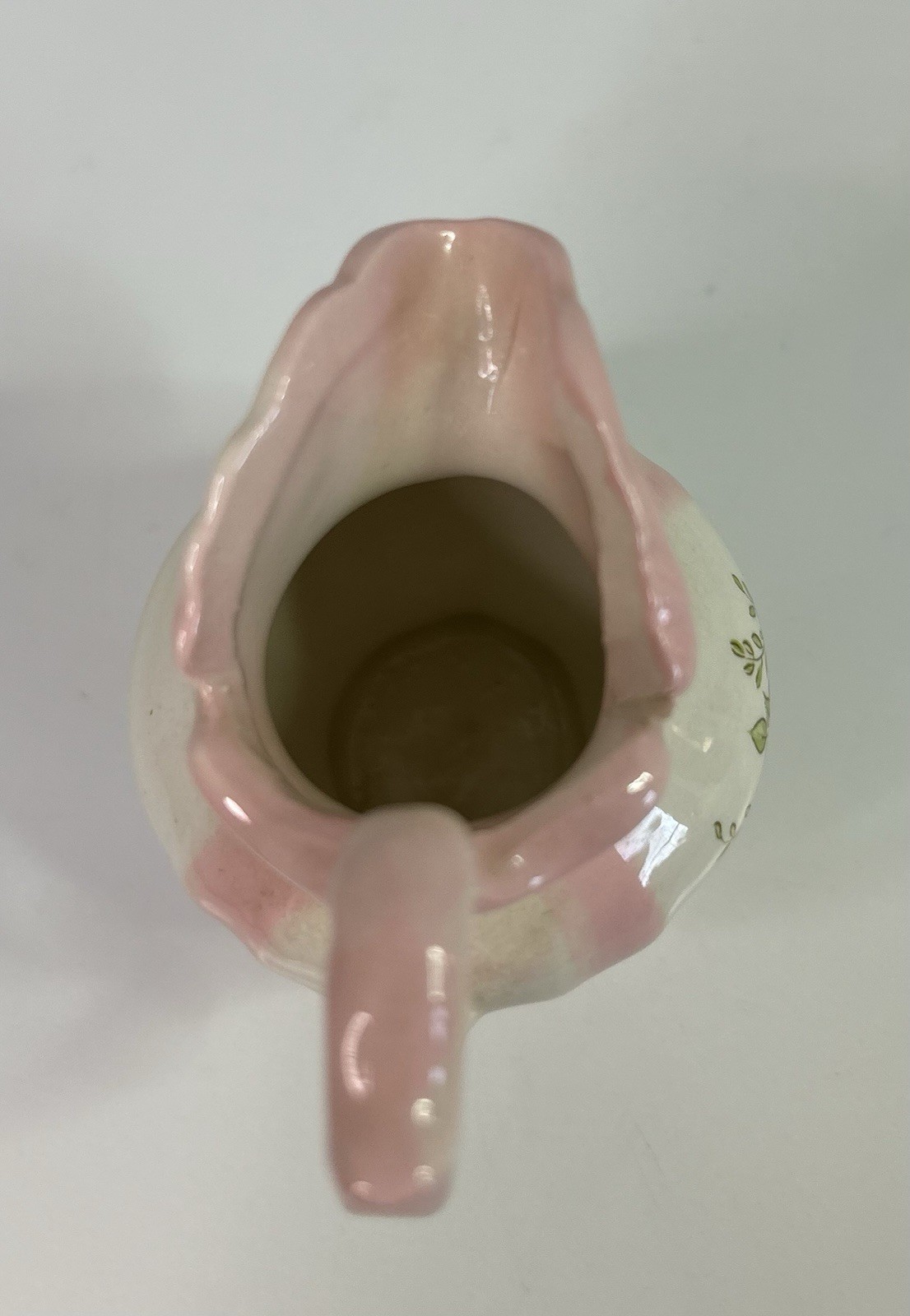 Tiny White & Pink Flower Floral Miniature Pottery Pitcher– 3 inches Dollhouse