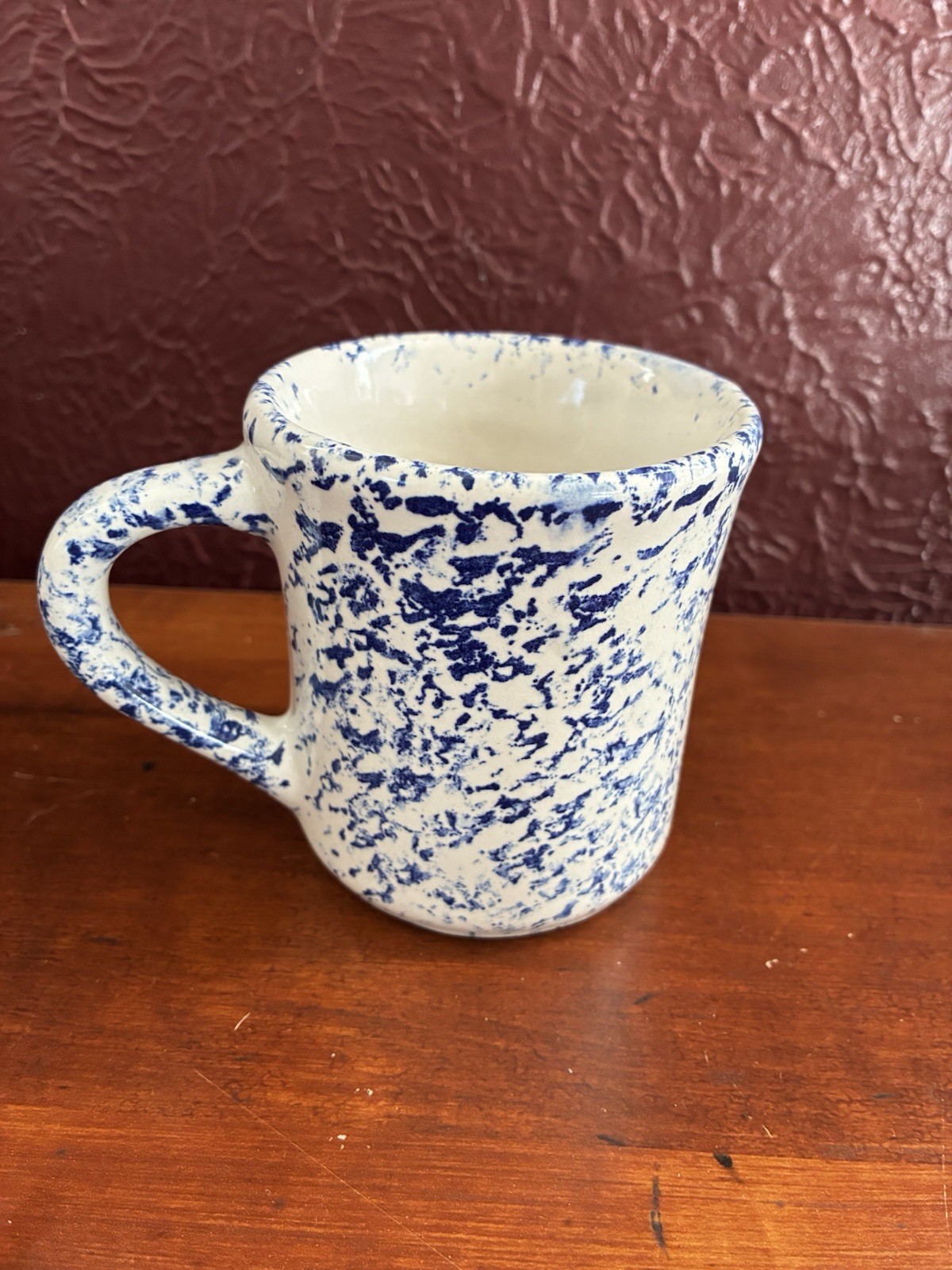 Vintage Western Stoneware Co. Mug Blue Spongeware Coffee Cup 8oz Monmouth U.S.A