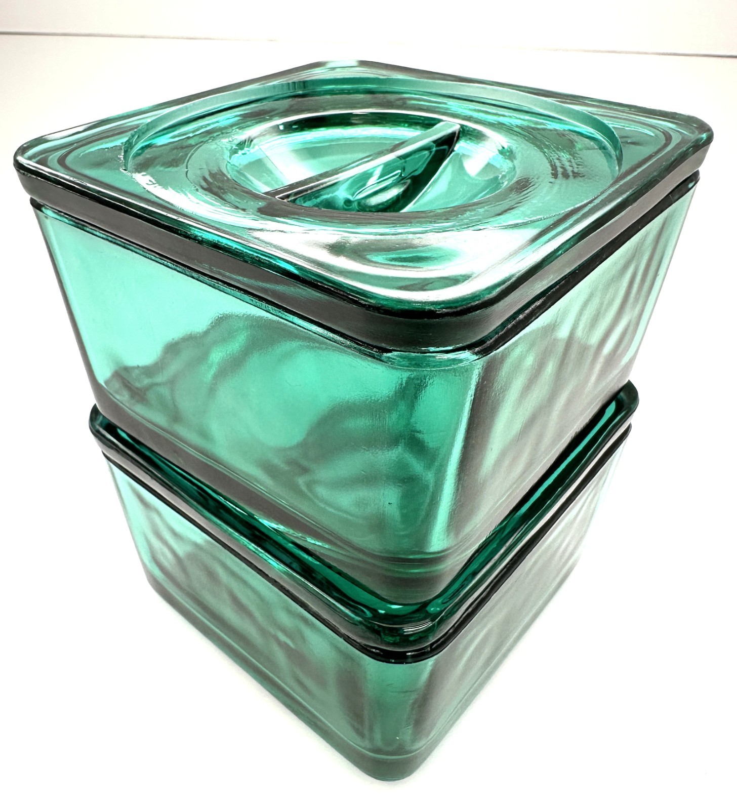 Vintage Jeannette Ultramarine Glass Refrigerator Dishes Pair 1930s Stackable Set
