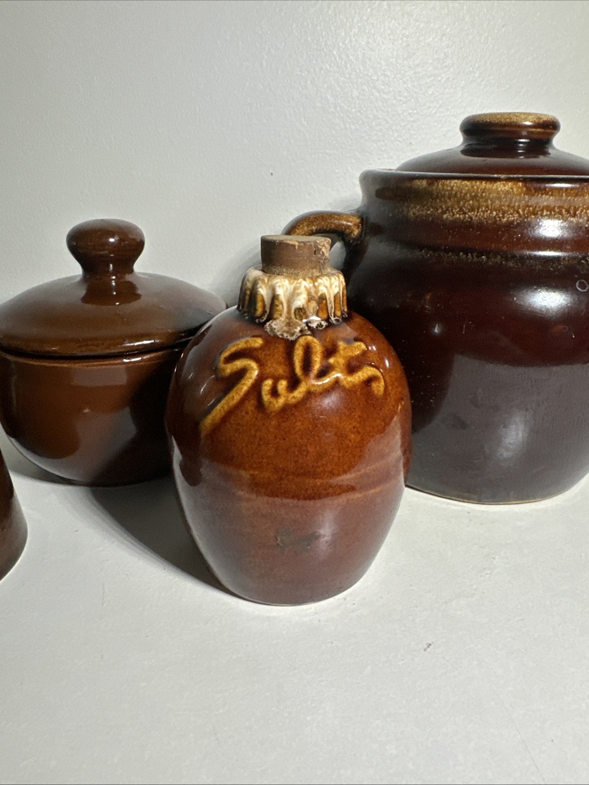 Vintage Brown Drip Glaze Pottery Set Of 5 USA Oven Proof