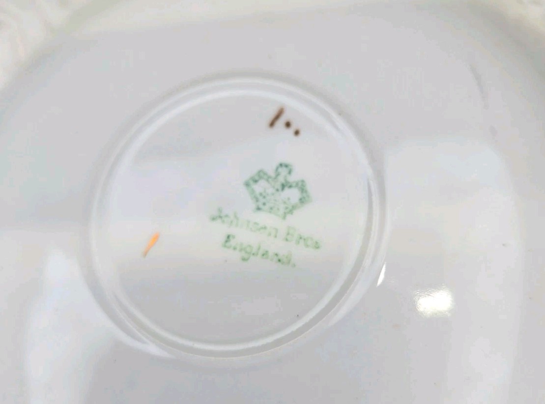 Set of 5 Vintage Johnson Bros England JB17 saucer plates rust blue floral gold