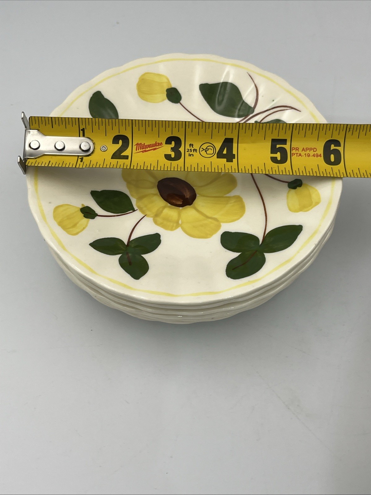 Blue Ridge Pottery Yellow Nocturne Set Of 6 Tea Cups & Saucers 3 Cups Have Chip