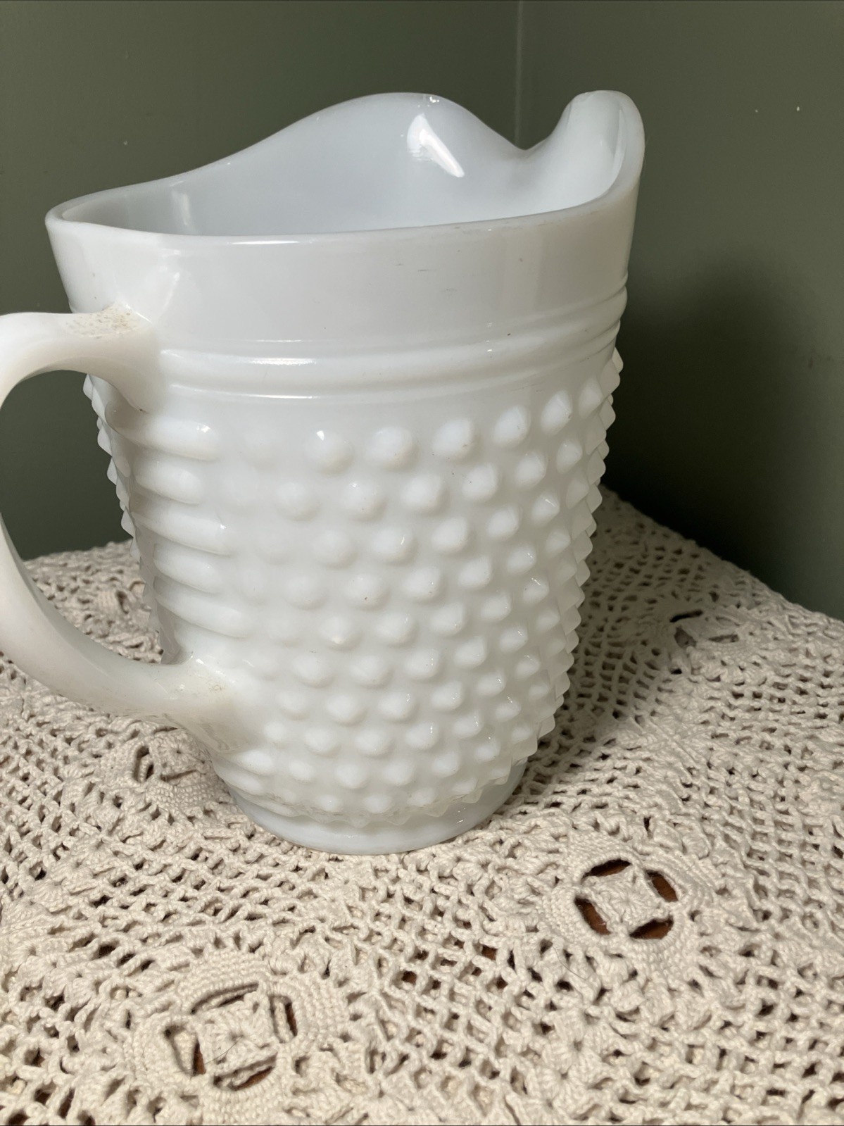 Vintage Hobnail Pitcher White Milk Glass 8” Anchor Hocking Ice Tea Lemonade