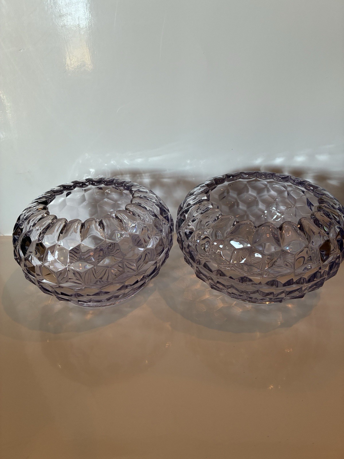 Antique/Vintage Fostoria American Glass Rose Bowl Centerpiece Cube Pattern Set 2