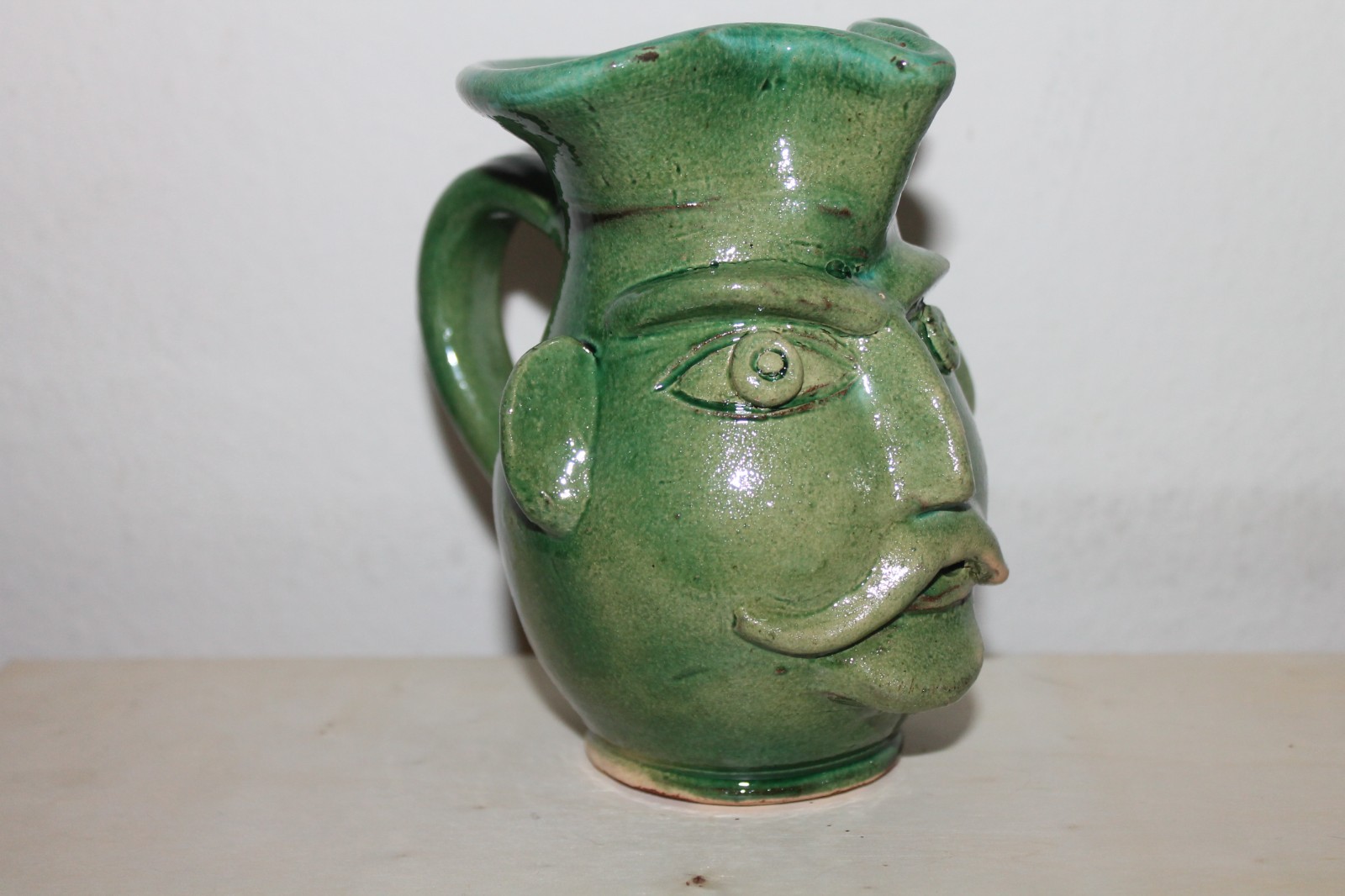 Vintage Green Southern Folk Art Face Jug Pitcher B5
