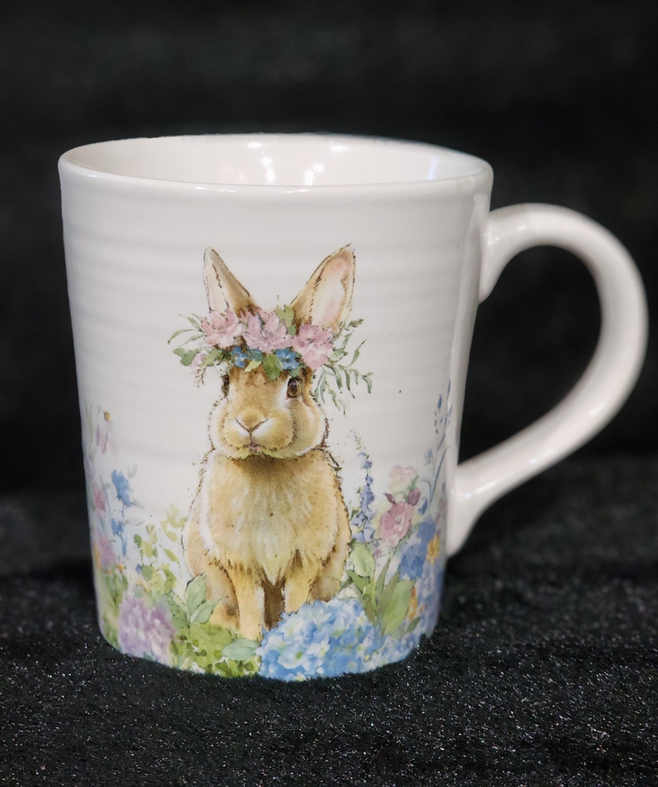 4 Watercolor Peeking Bunny & Flowers Cereal Bowls 6″ Ceramic Easter Flower Crown