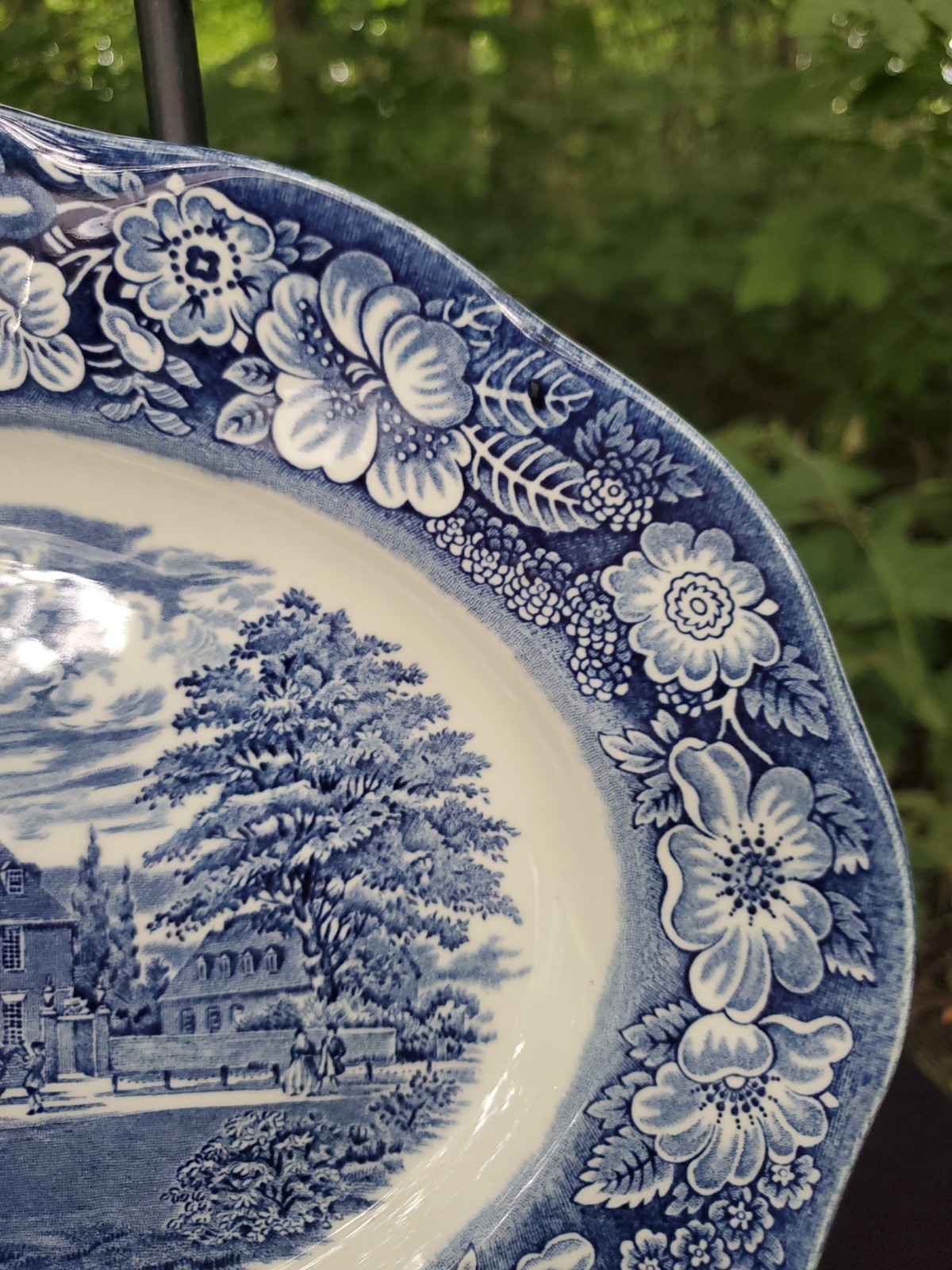 VTG Liberty Blue White Staffordshire Transferware Ironstone Oval Platter 12″