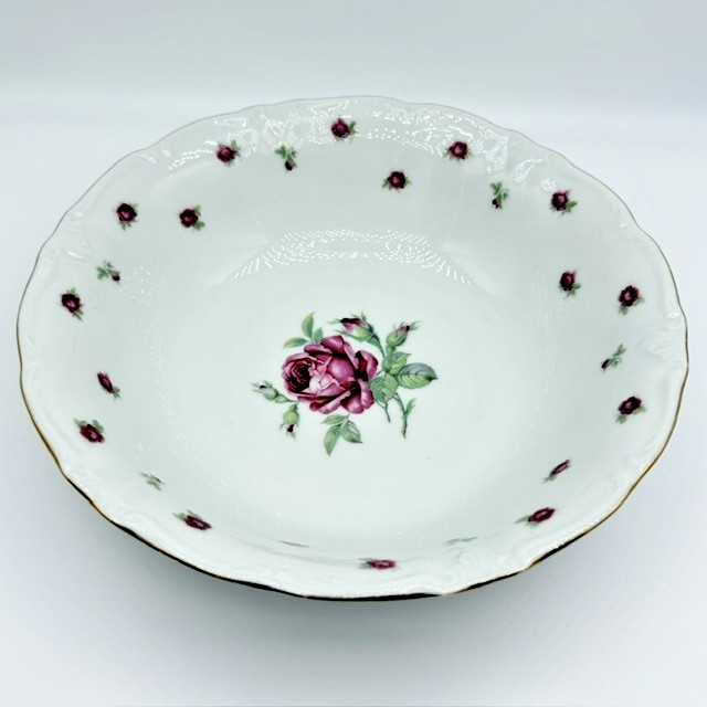 Treasure Chest Bavaria China First Love Serving Bowl 9.5″ Pink Rose Gold Trim