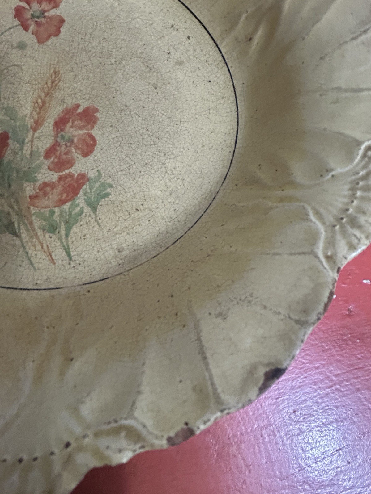 Antique Vintage Serving BOWL Heavily Stained & Crazed Toasty Floral Queen Wheat