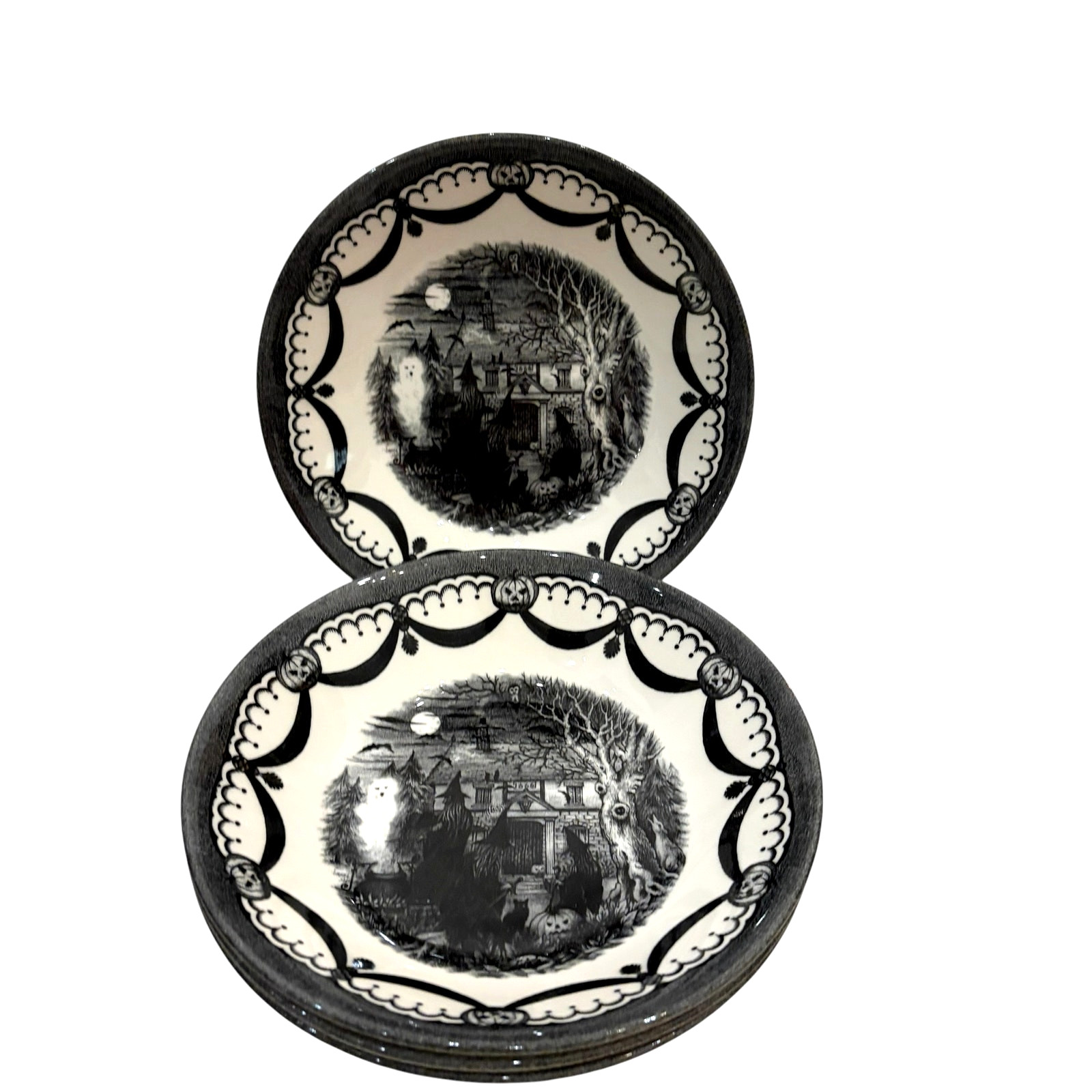 Royal Stafford HALLOWEEN WITCH Cereal Bowls 7.75in Set of 2 Ceramic Spooky New