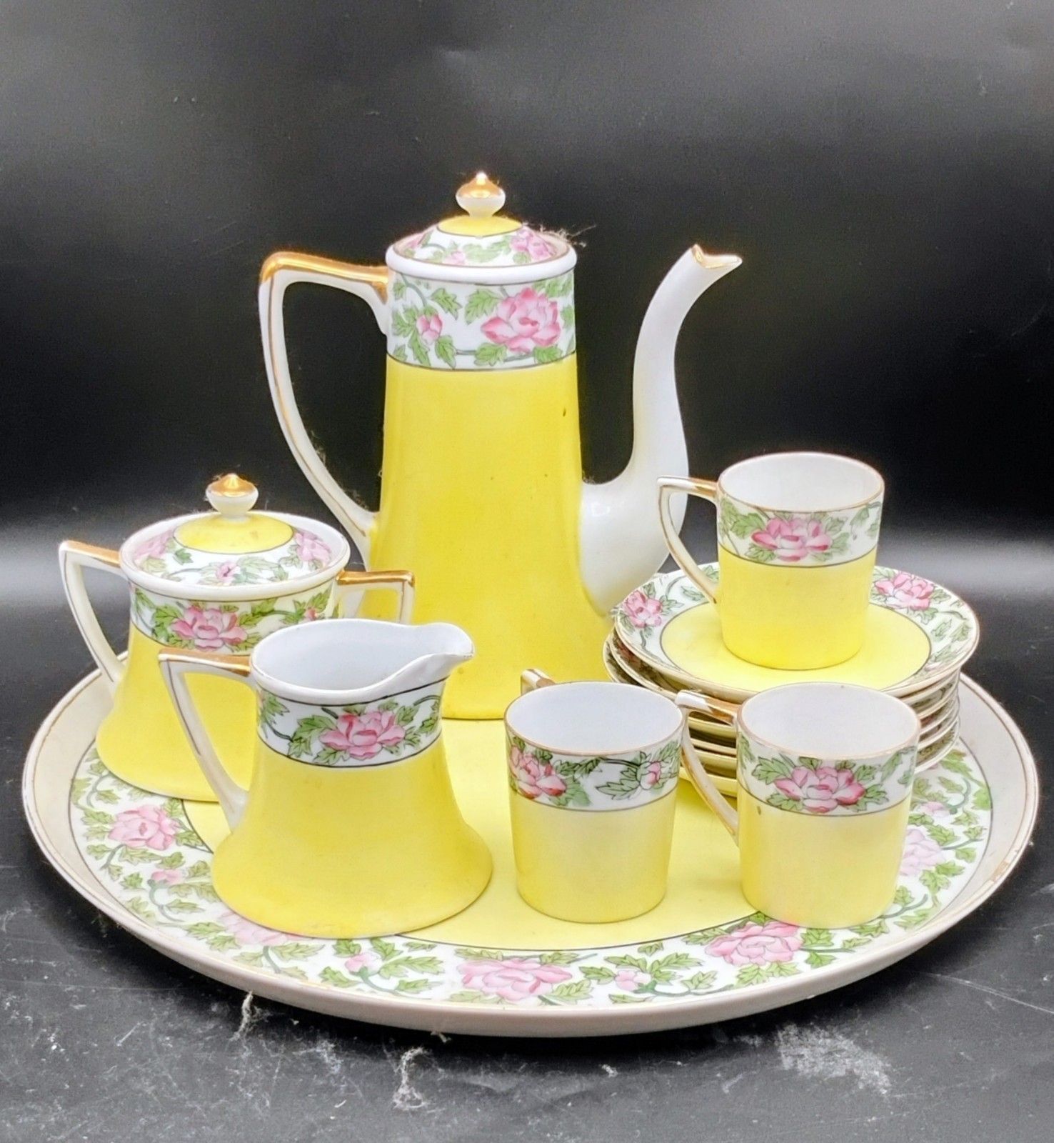 15 Piece Vtg Hand Painted Nippon Chocolate Pot Tea Set With Tray Great Colors