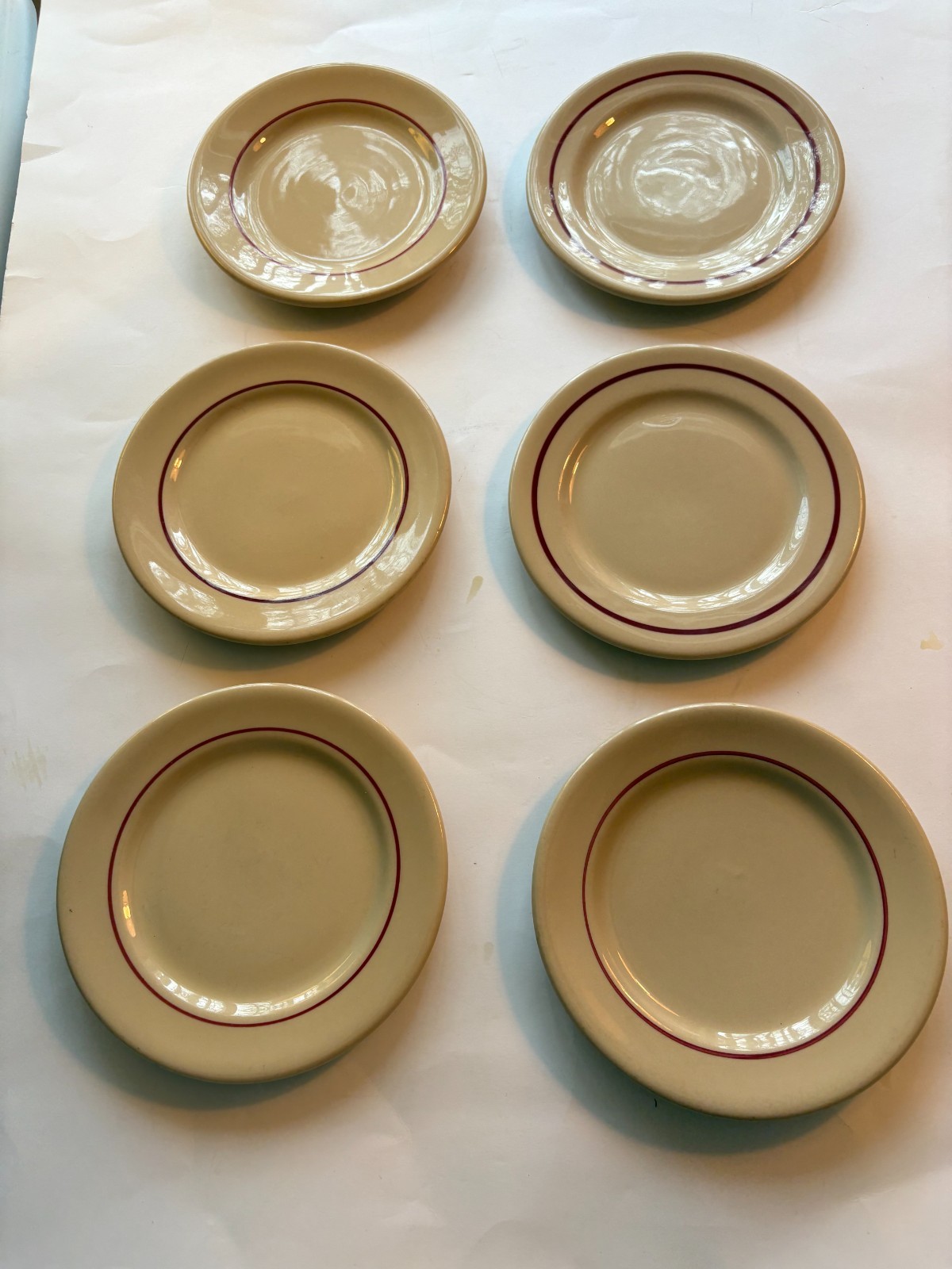 Inca Ware Shenango China Thick Tan Restaurant Ware Set 6 Rare Red Rim 40’s -60’s