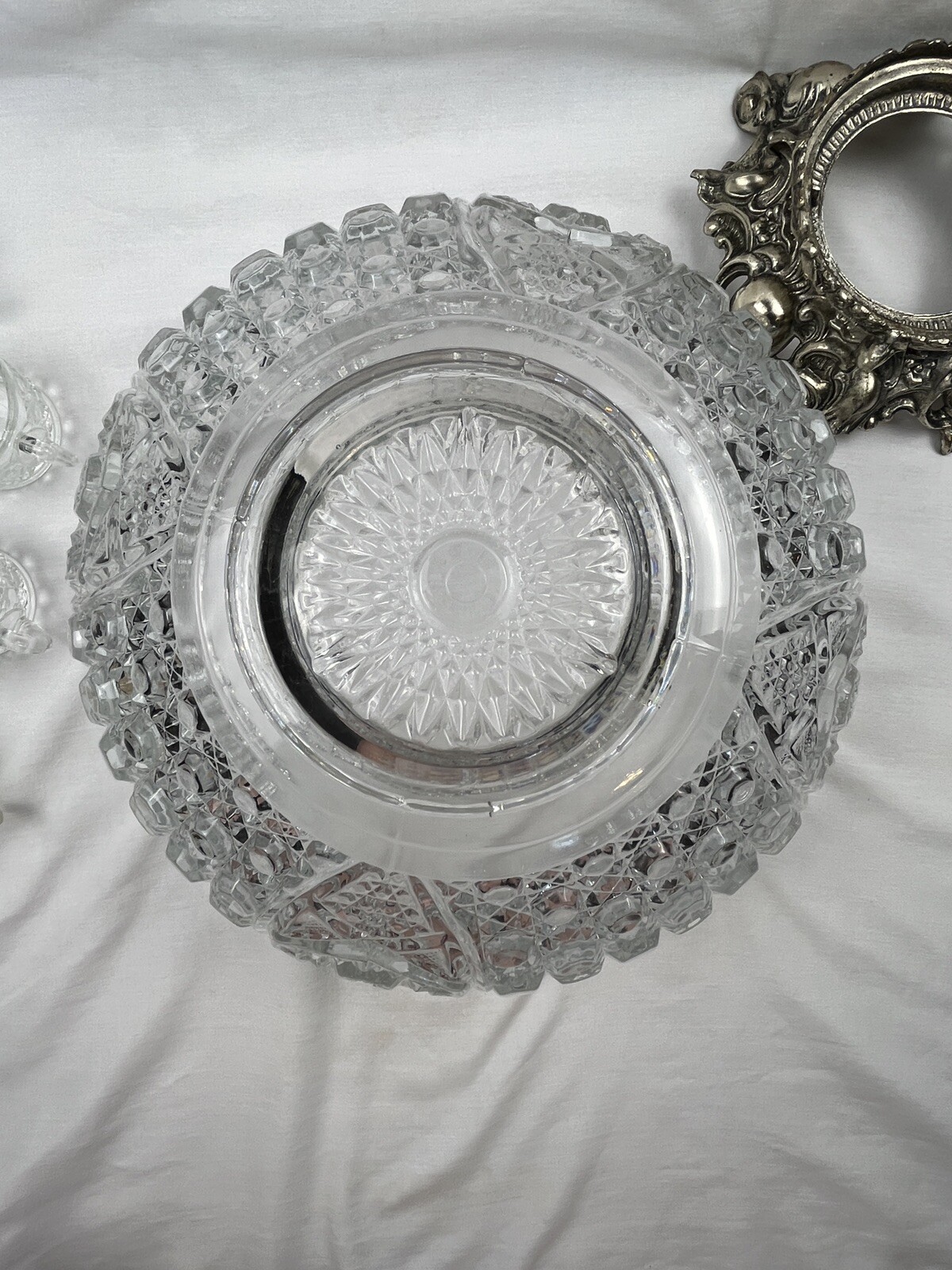 L.E.. Smith Daisy Button Punch Bowl Cup Set W/ Metal Stand Vintage MCM 1950s