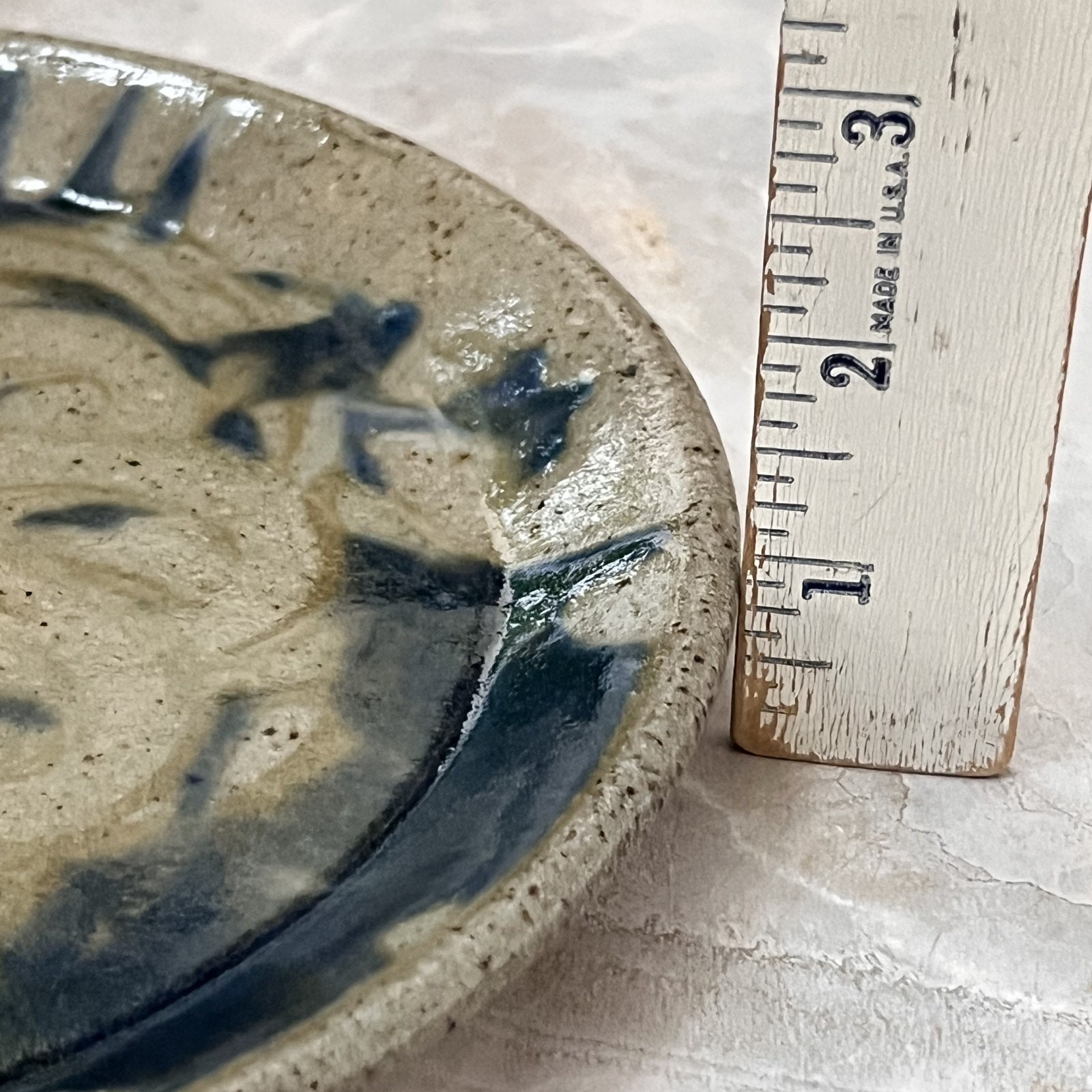Studio Art Pottery Decorative Plate 8.5″ Hand-Painted Floral Taupe Blue Design