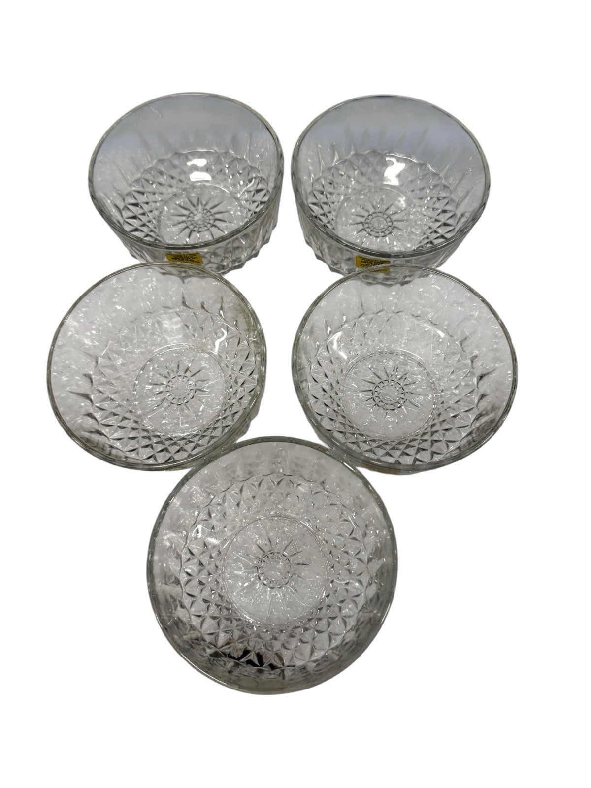 Set Of 5 Vintage Arcoroc France Small Bowl Dessert Fruit Cut Glass Starburst 4”