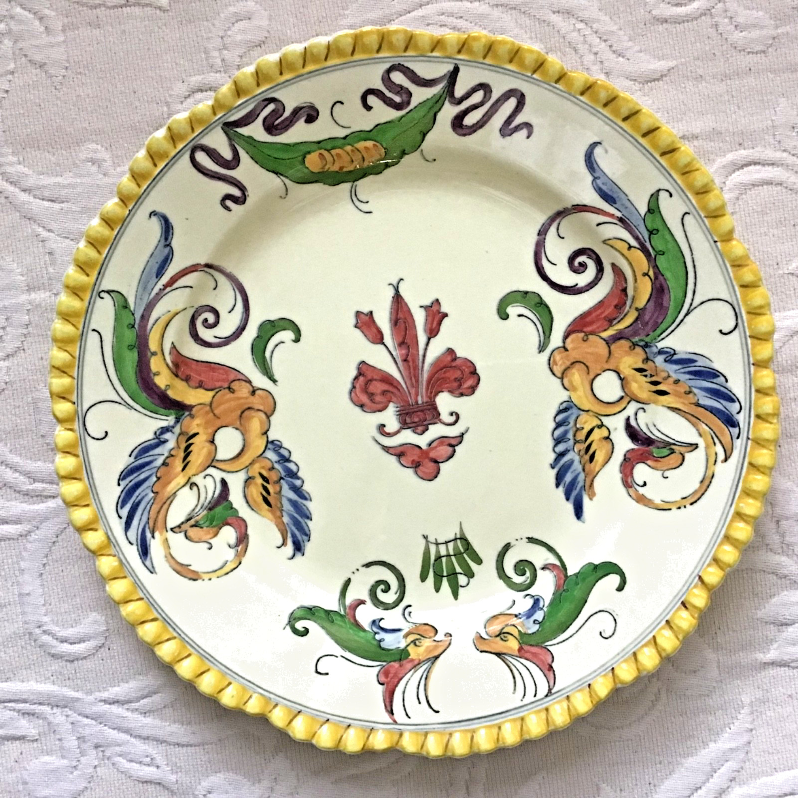 Titian Ware Phoenix 1905 Hand Painted 10” Dinner Plate Pair Adams Ivory England