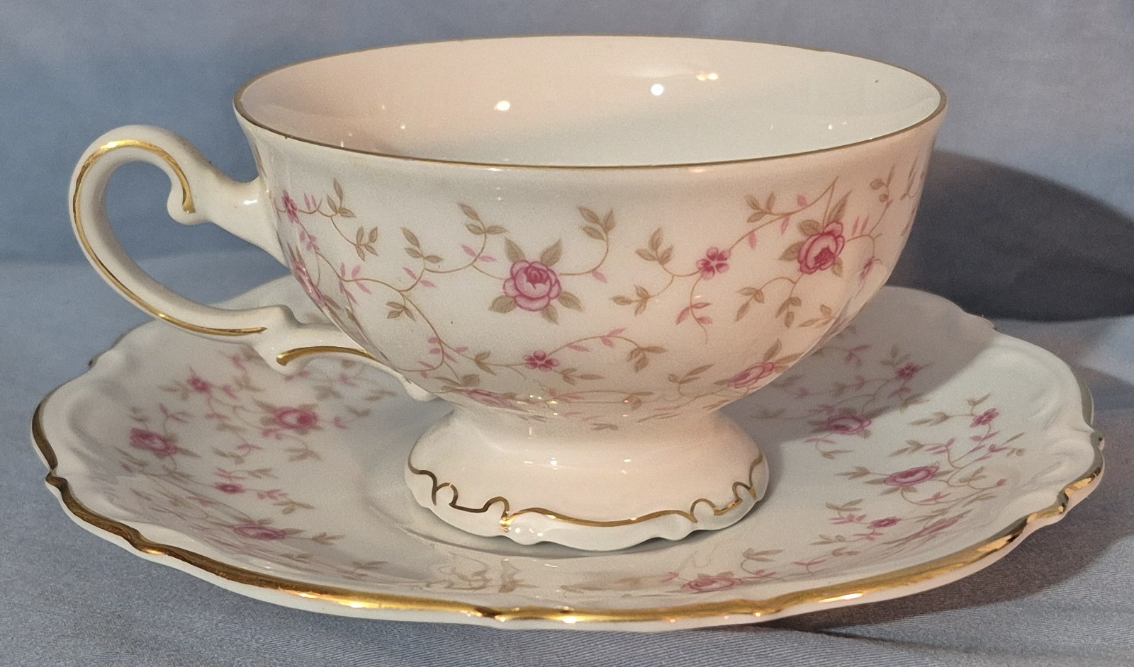 4 Mitterteich Bavaria Germany Lady Claire Footed Cup & Saucer Set