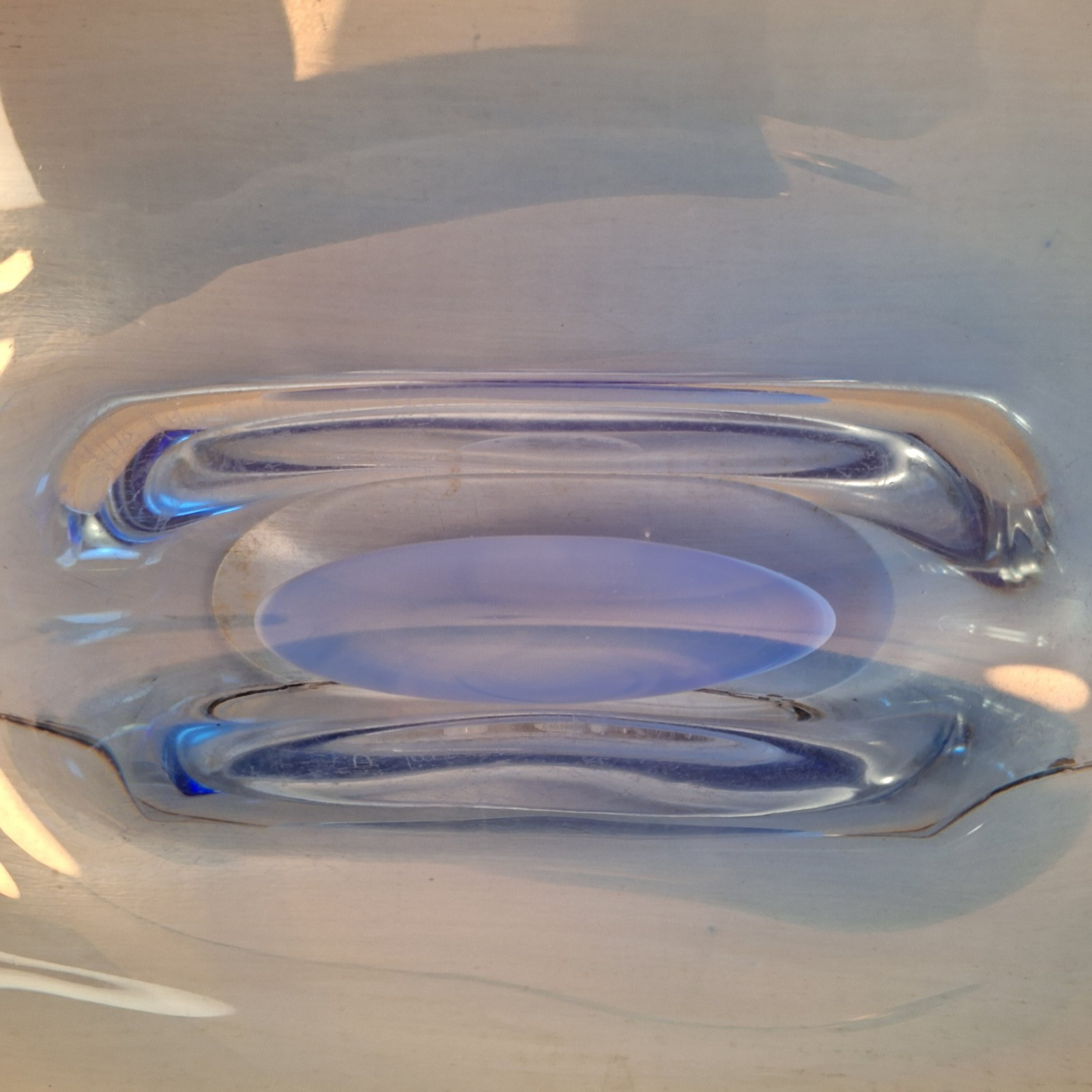 Adam Jablonski Signed Art Glass Centerpiece Bubble Base Unique Blue 17″ X 12″