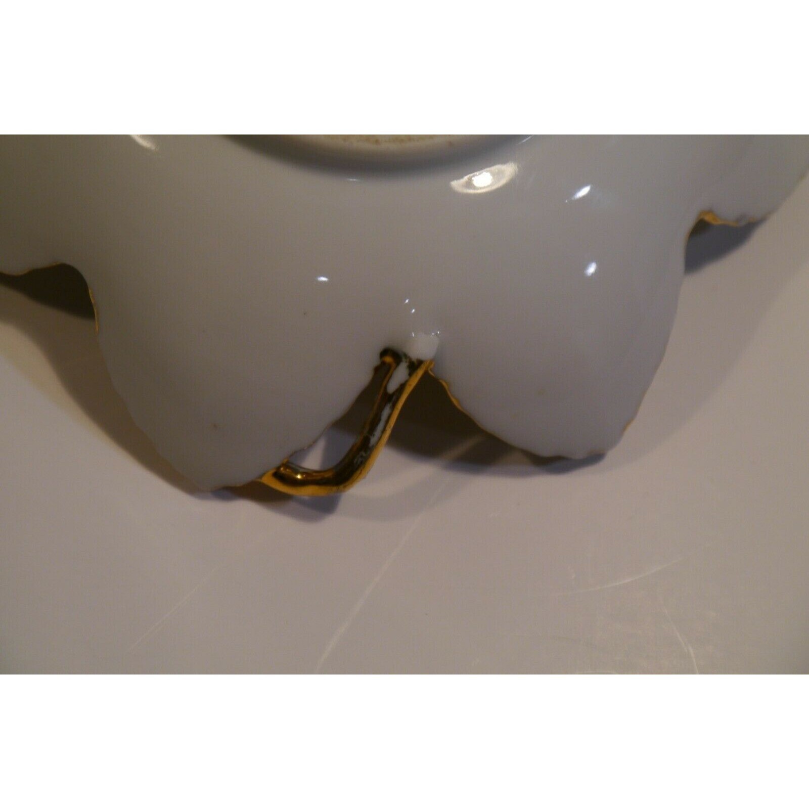 Trinket Dish Hand Painted Porcelain Flower Applied Raised Butterfly signed Vntg