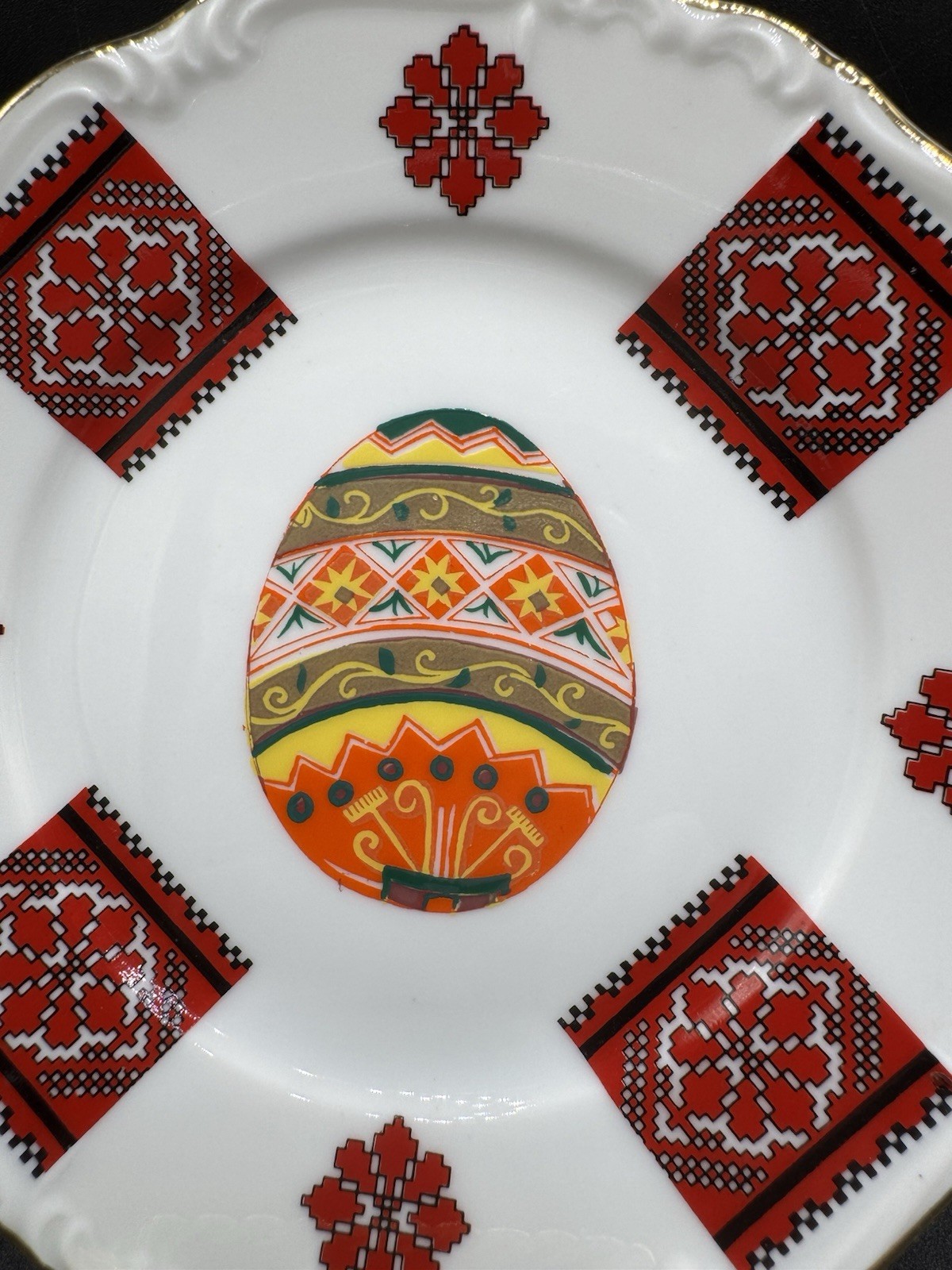 Edelstein Bavaria Maria Theresa Porcelain Bread Plate Pysanky Egg Germany 6”