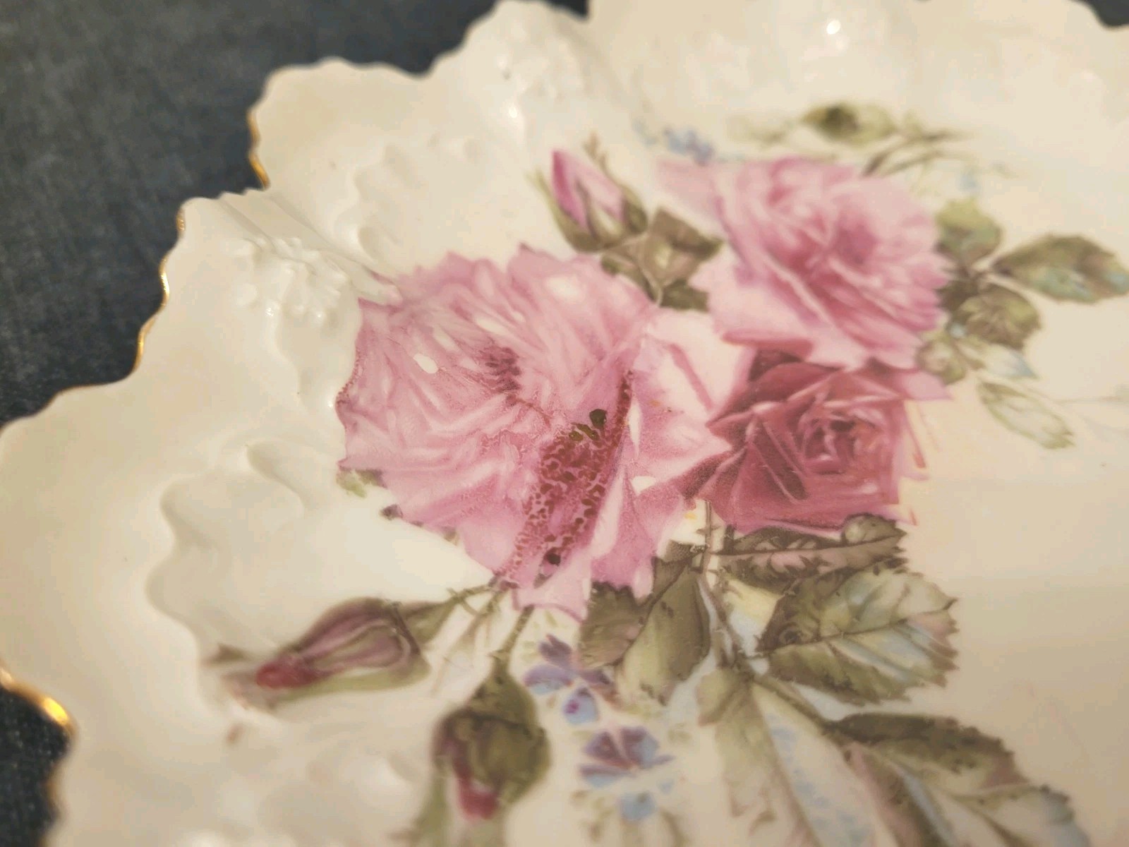RS Prussia Antique 9″ Porcelain Plate Scalloped Floral Pink Roses 2282