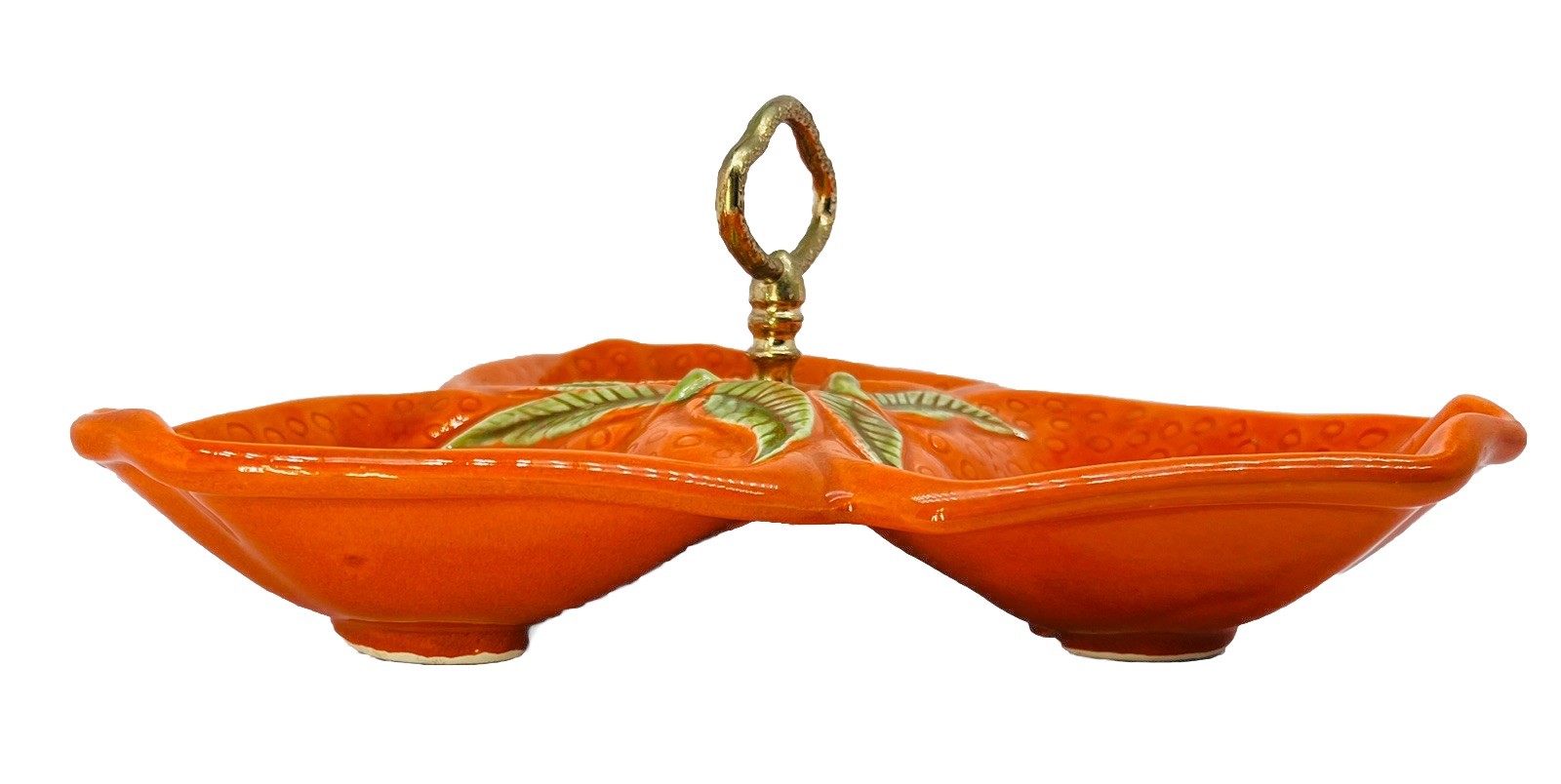 Vintage California Pottery 717 Orange Divided/3 Relish Nut Candy Dish Server MCM