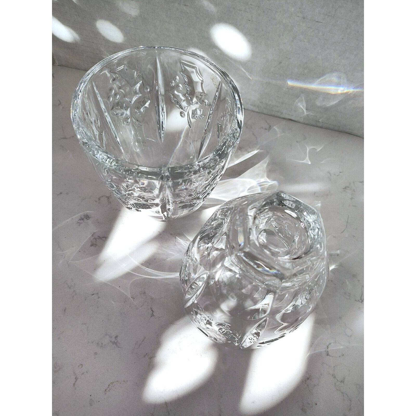 Holiday Ornament Holly Leaves & Berries Design Crystal Lead Cup