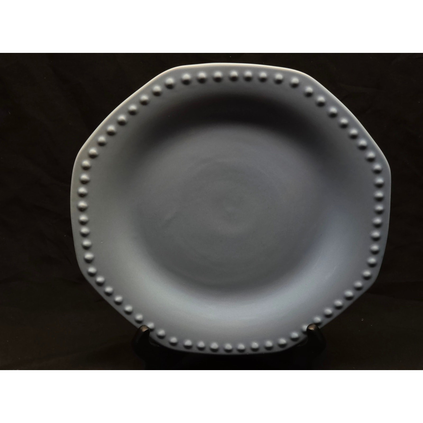 Elegant Dining Robin Egg Blue Beaded Octagon Dinner Plates 10.75″ Set of 6