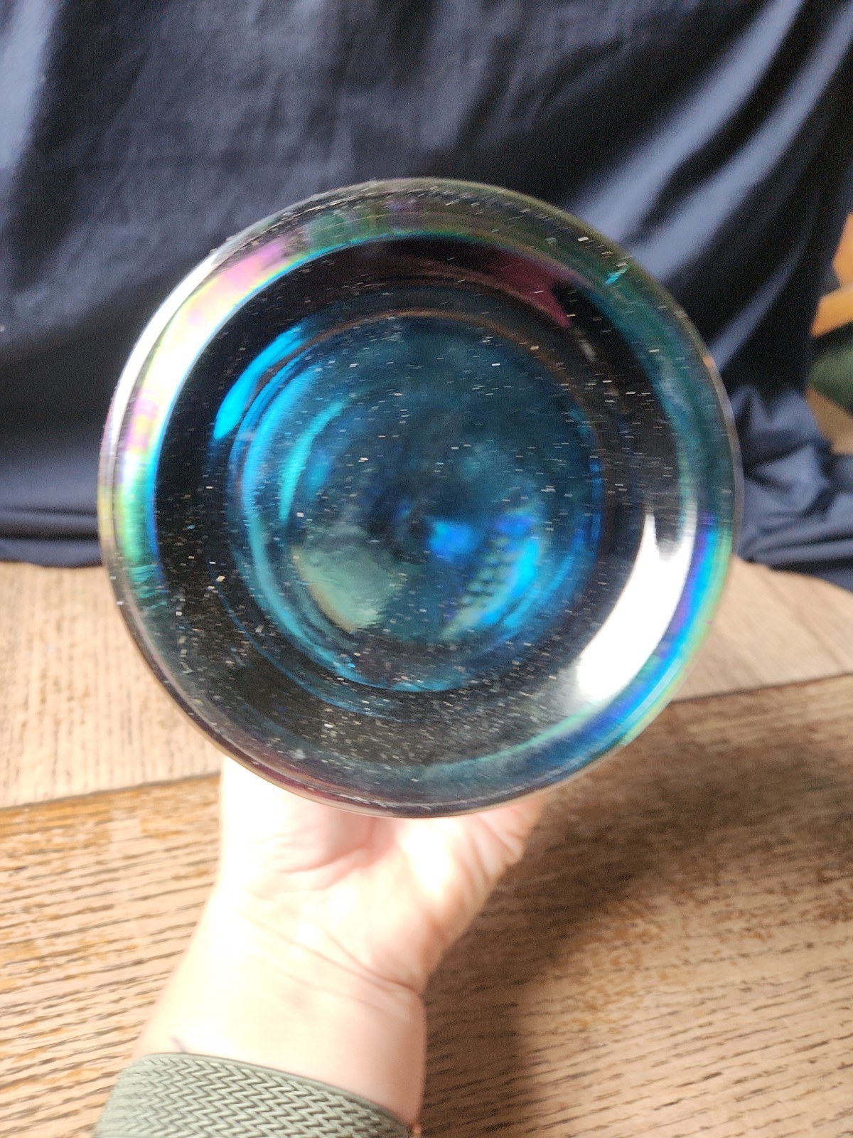 Indiana Blue Grape Harvest Carnival Glass Candy Dish Canister Iridescent W/lid