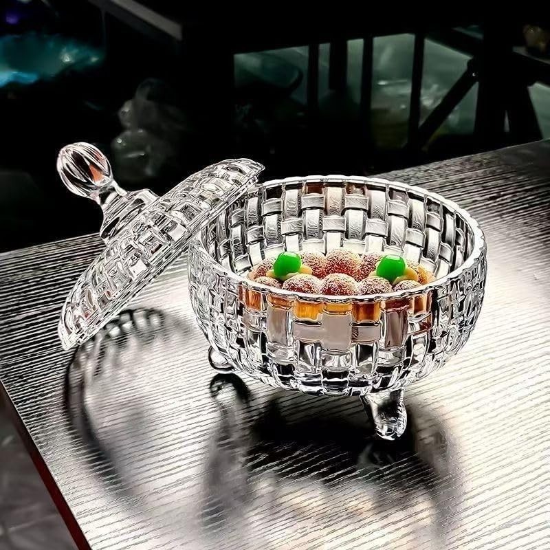 Candy Jar with Lid Crystal Glass Candy Storage Weave Design Candy Dish Bowl f…
