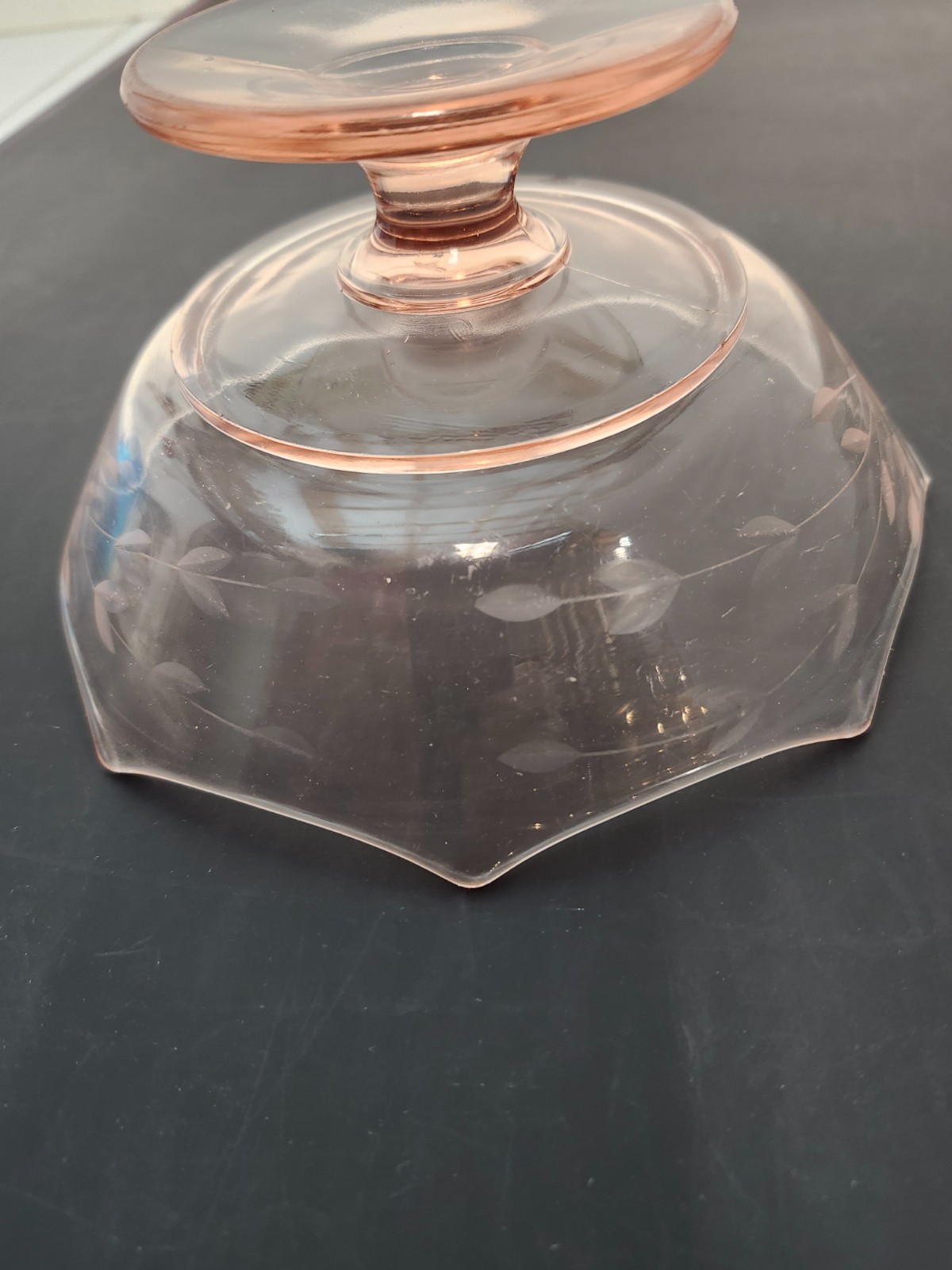 Imperial Glass Pink Etched Footed Compote Bowl 6¾” Leaf & Berry Pattern