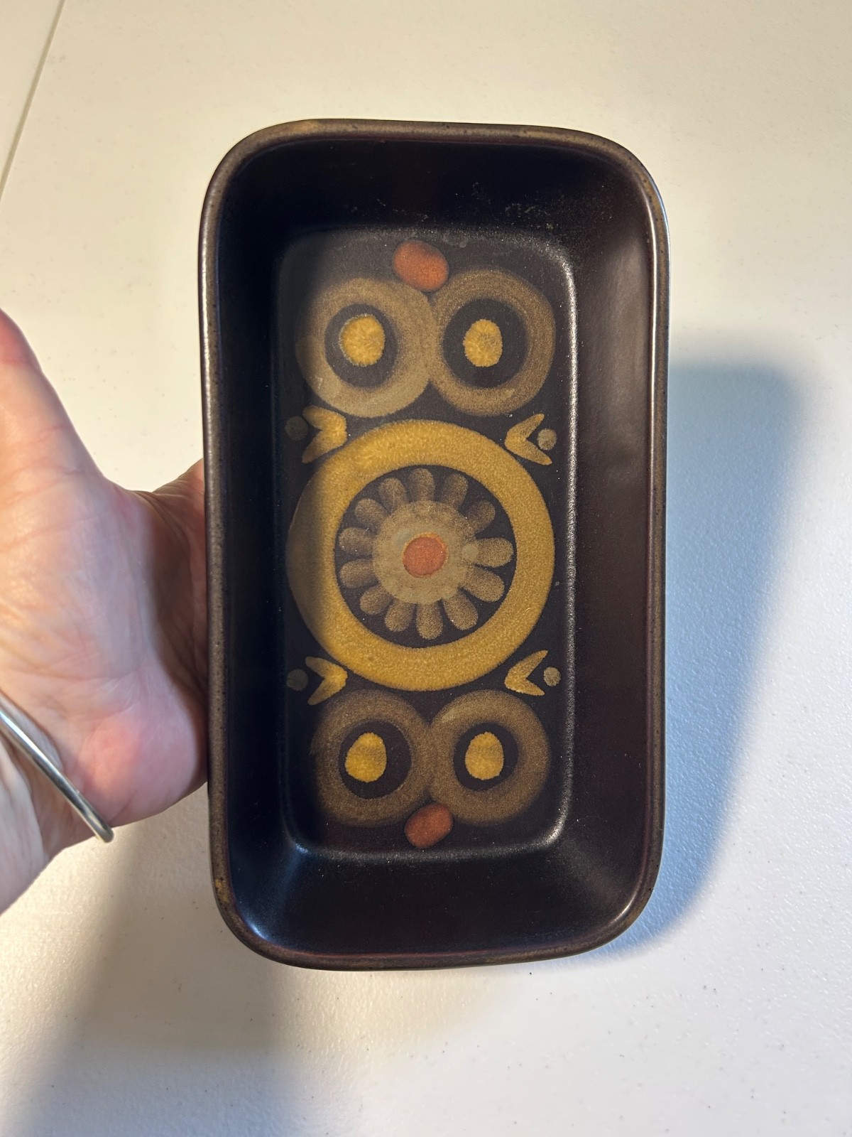 Vintage Denby Arabesque Hors d’Oeuvres 8.5″ Rectangle Stoneware Dish MCM 1960s