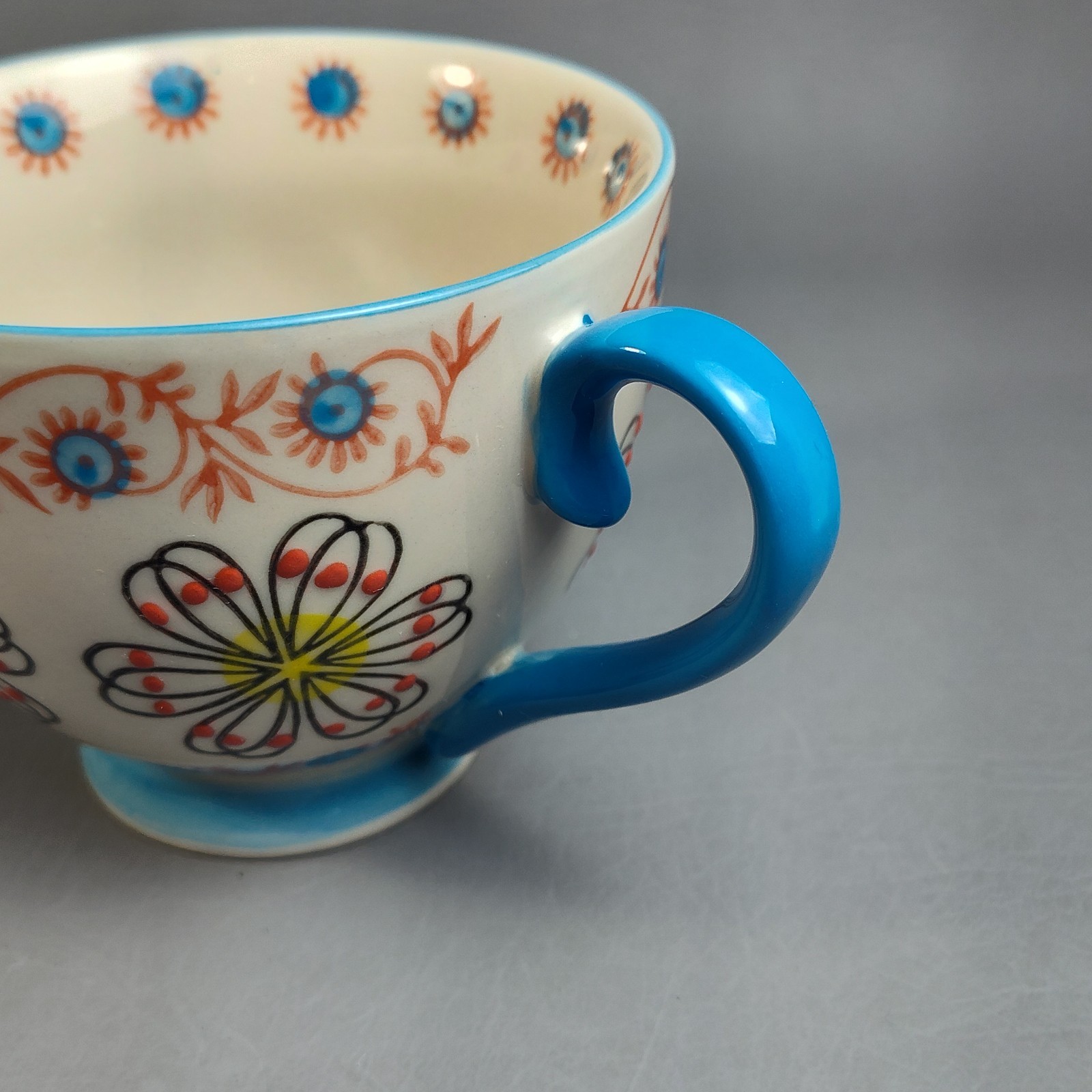 Yokohama Studio Hand Painted Footed Coffee Mug & Plate Textured Raised Dots 10oz