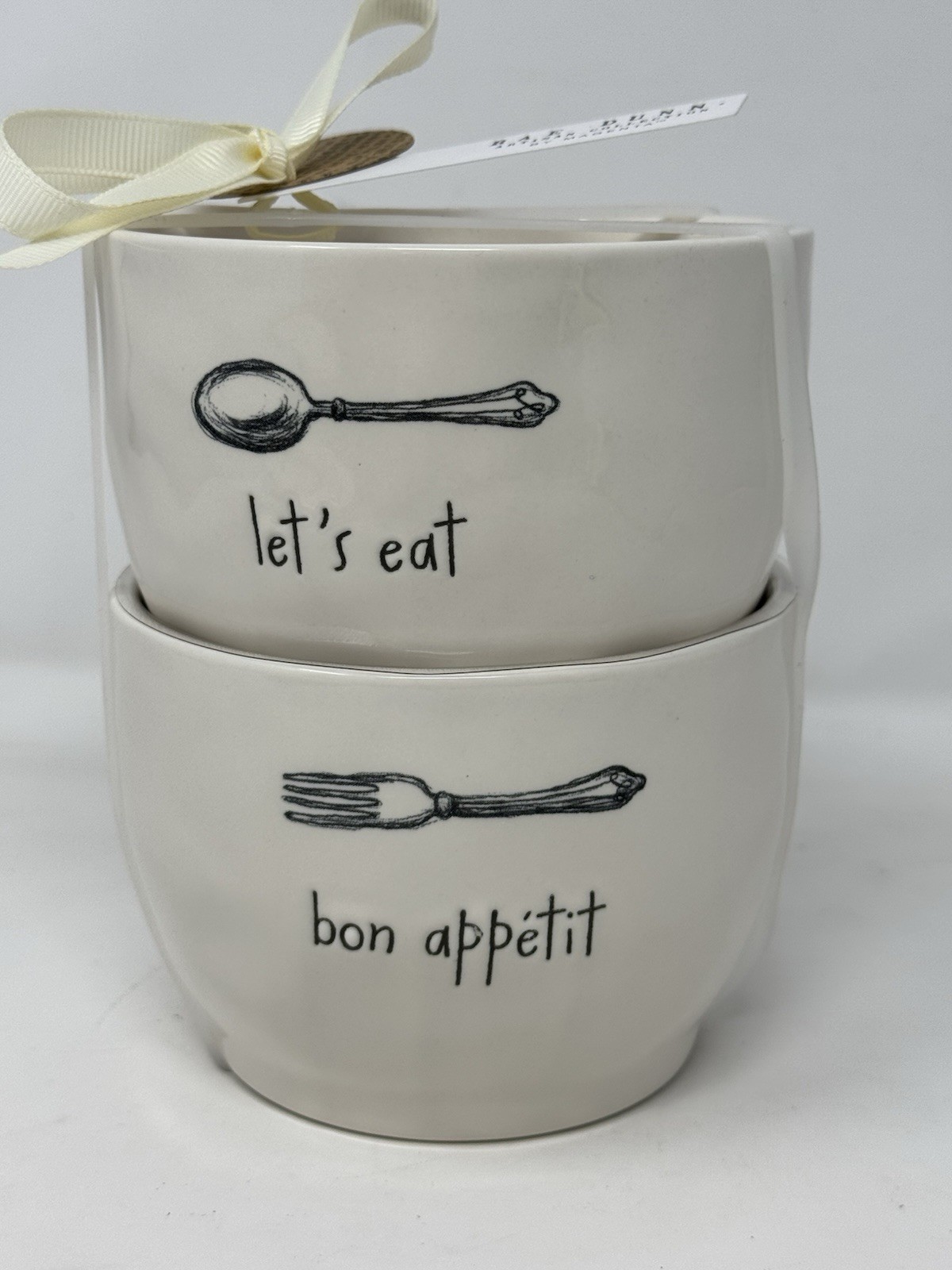 Rae Dunn “LET’S EAT” & ”Bon Appetit” Cereal / Soup Bowl 4.5” Ceramic – LOT of 2