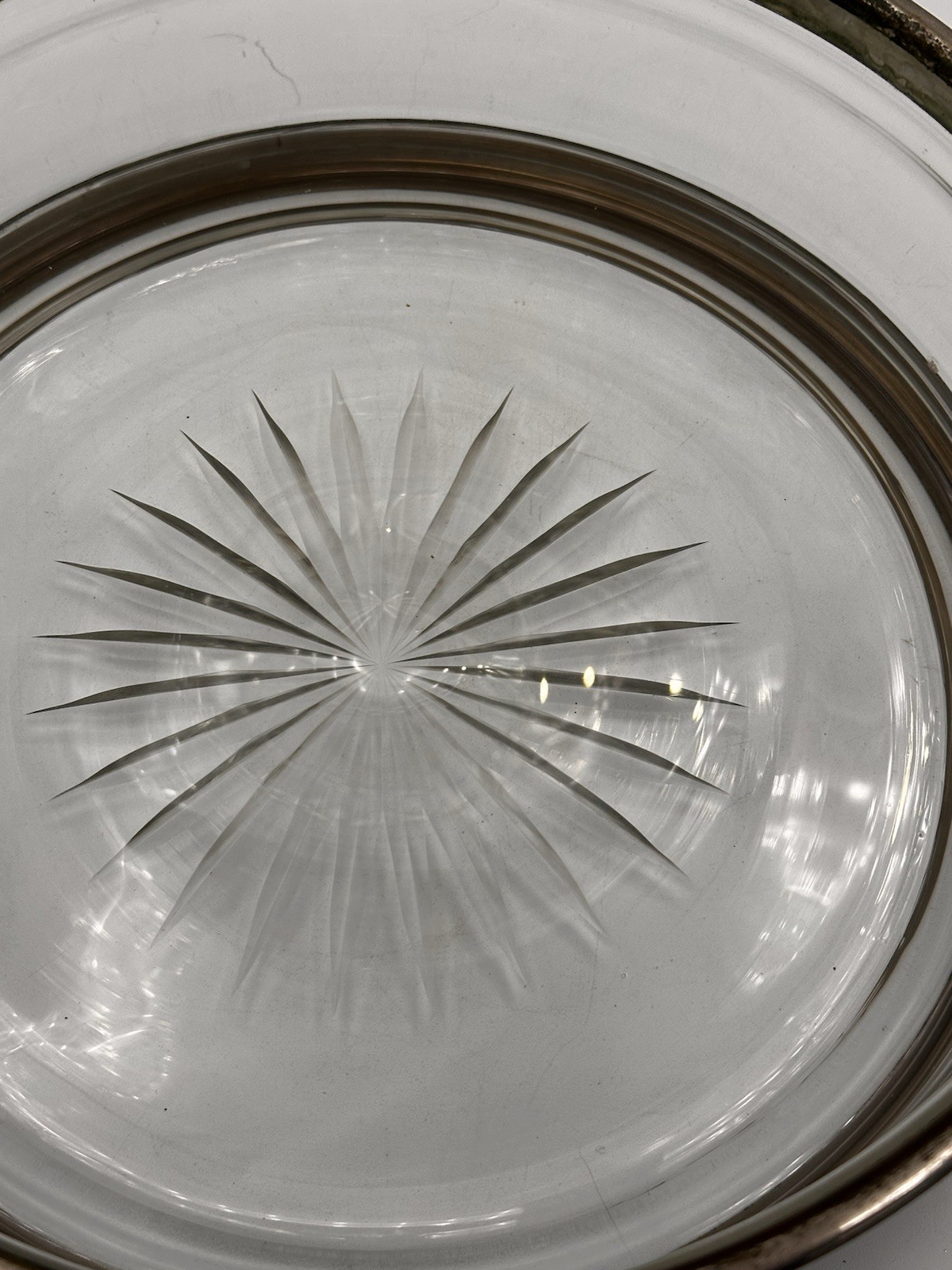 VTG Rare Austrian Covered Glass & Metal 10” Dish Starburst Cut Glass G. ST. MCM