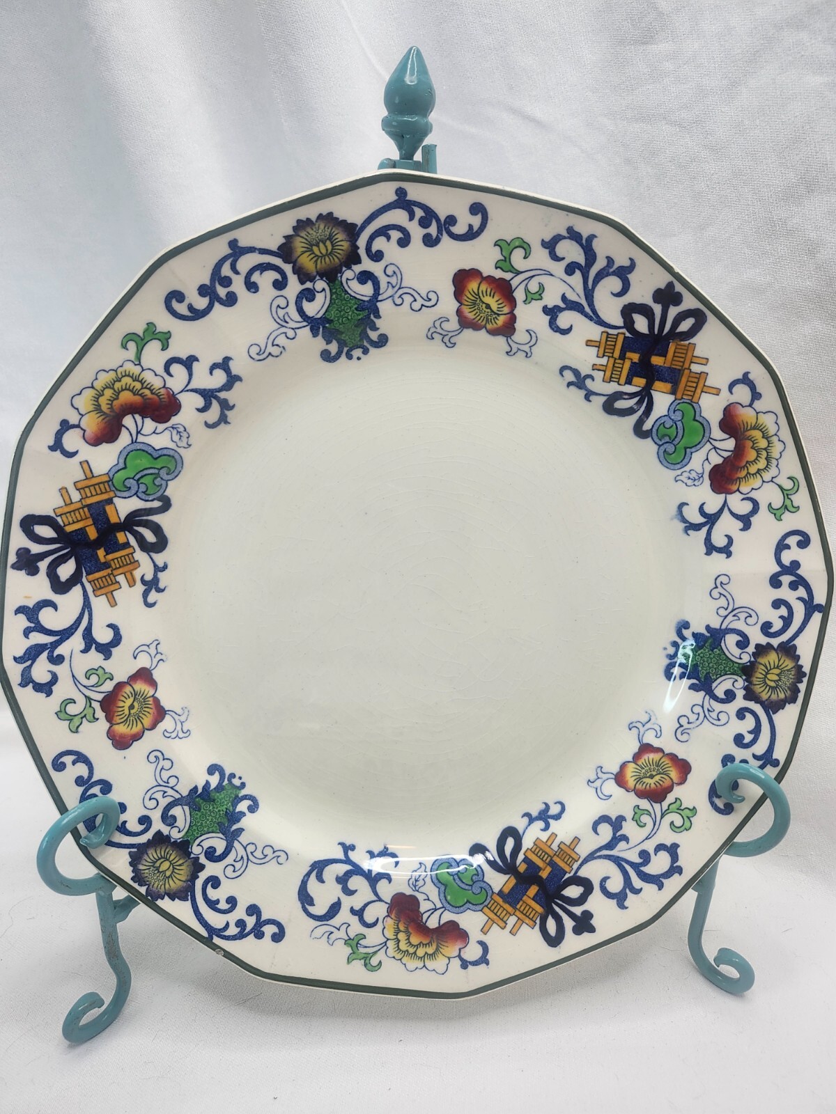 Doulton Burslem Nankin RN 597.783 Plate or Bowl Painted Flowers & Dodecagon Rim