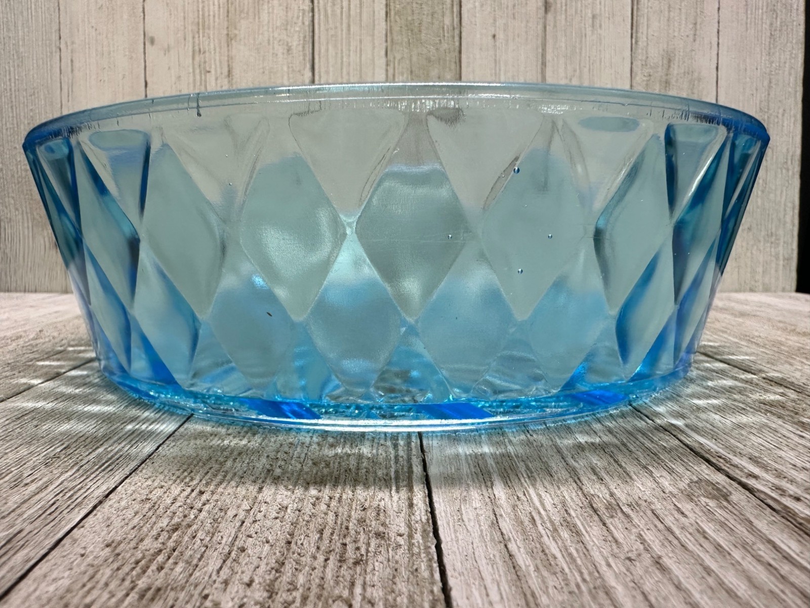 Vtg EAPG Bryce Brothers Style Bowl Diamond Quilted Pattern Sky Blue Glass 8″ DIA