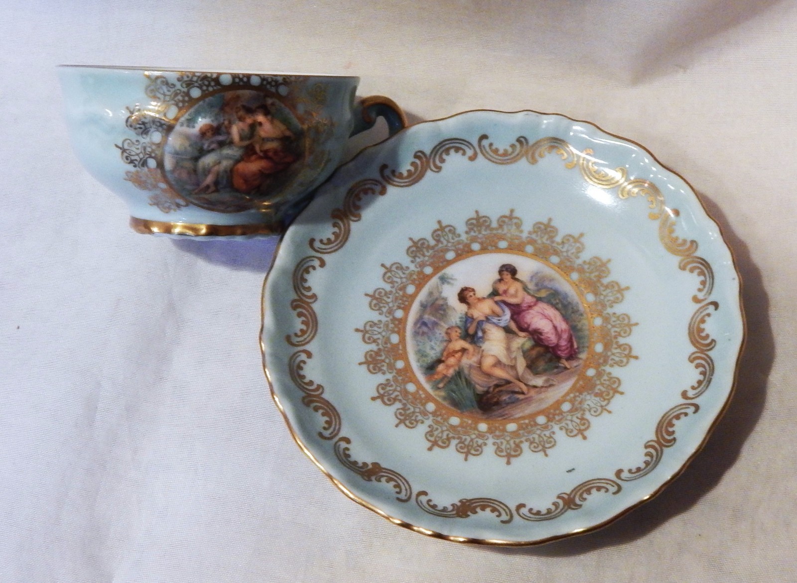 Mitterteich Bavaria Demitasse Cup and Saucer Set Romantic Scenes