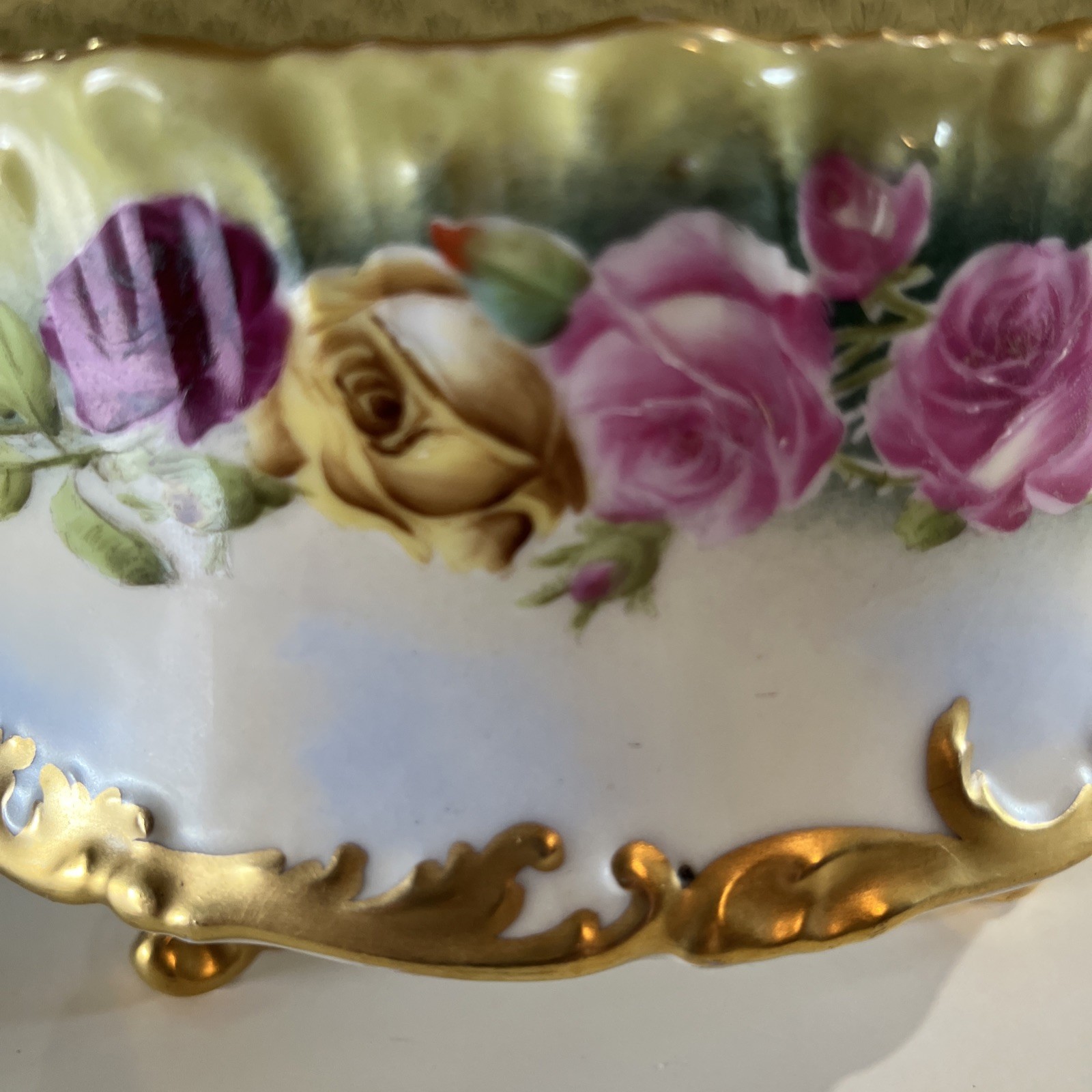 Antique Limoges Jardiniers Footed Gold Trim Bowl Made In Venice 1899