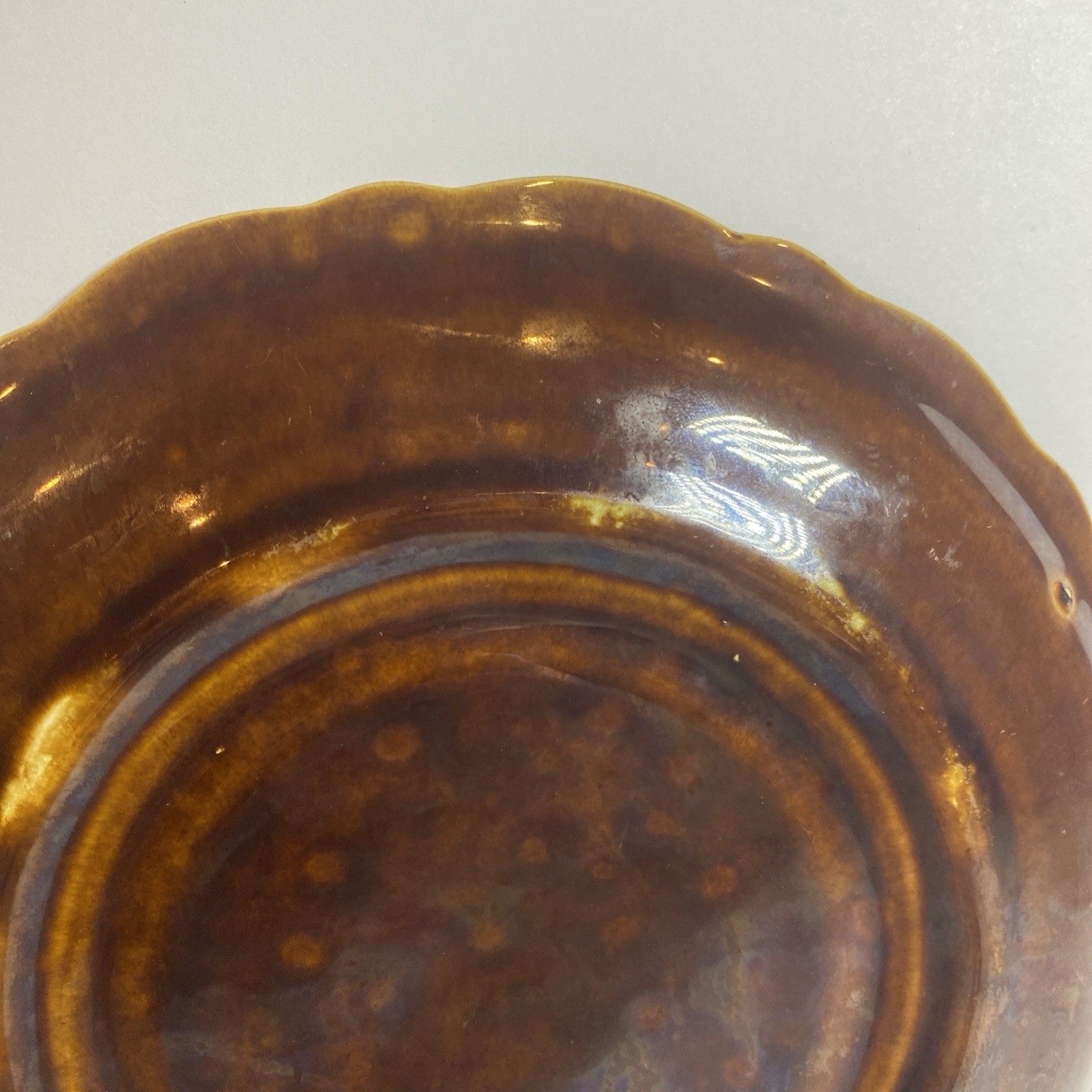 Vintage Canonsburg? Peacock Brown Drip Glaze Deviled Egg Platter 9” 12 Egg USA