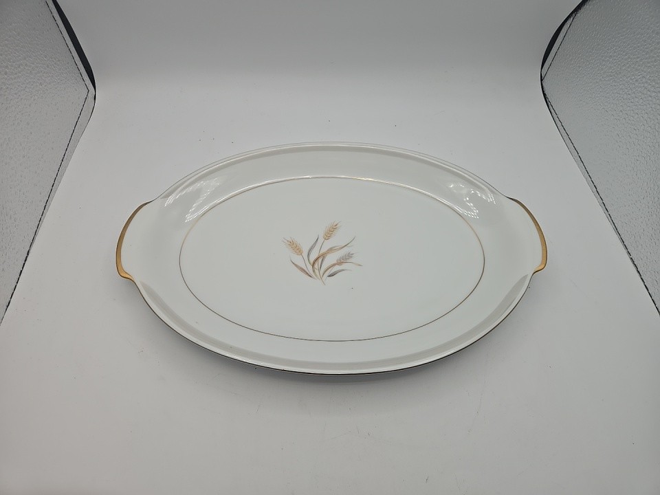 SANGO HARVEST GOLD PORCELAIN SERVING PLATTER-12 3/8″ BY 8.5″-MADE IN JAPAN.