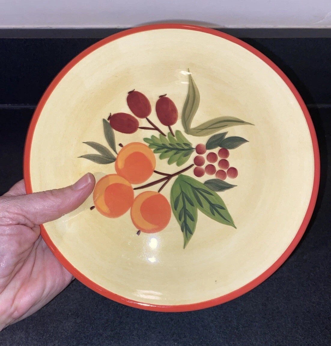 4 Salad Plates 8 in. Crate & Barrell Pomegranate Wreath Holiday
