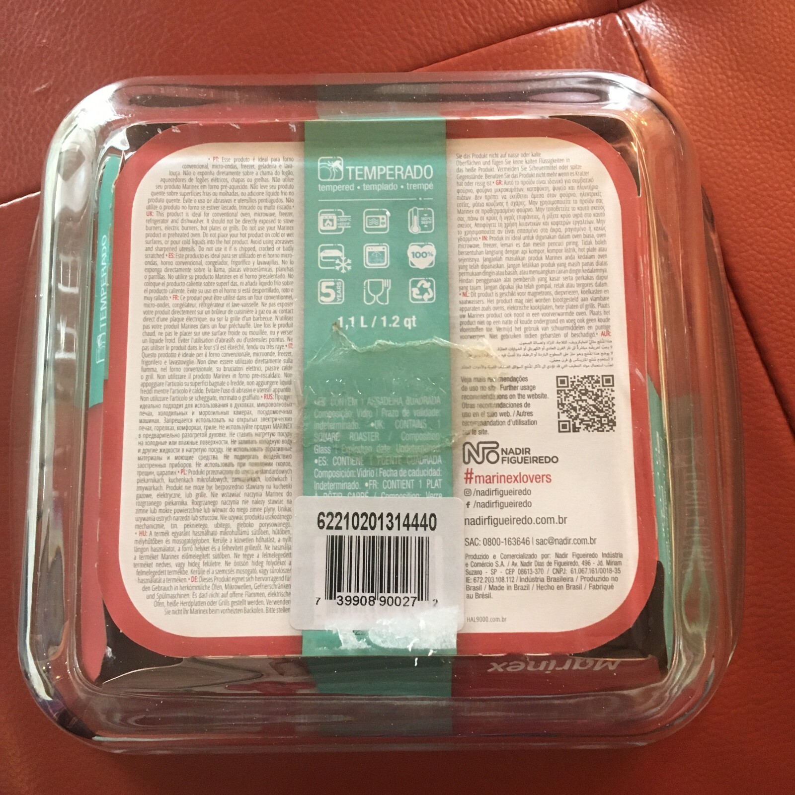 New MARINEX 1.2 QT Clear Square Tempered Glass Oven Serving Dish Casserole Bake