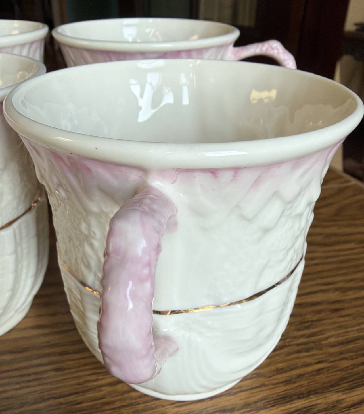 Belleek Ireland Neptune Mugs “RARE” Set Of 4 Gorgeous