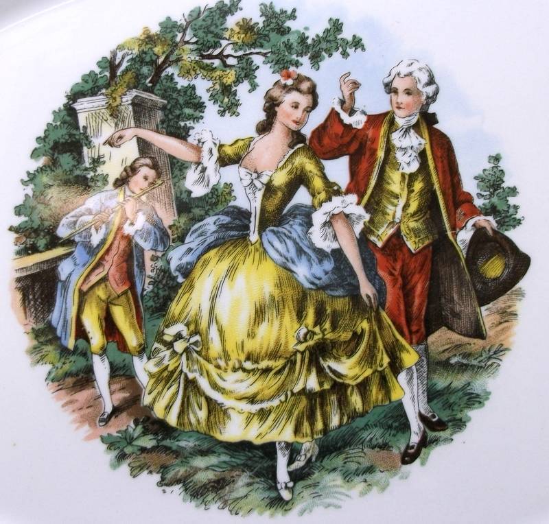 Harker Godey Prints Pair of 11 3/4 Inch Platters Gadroon Shape